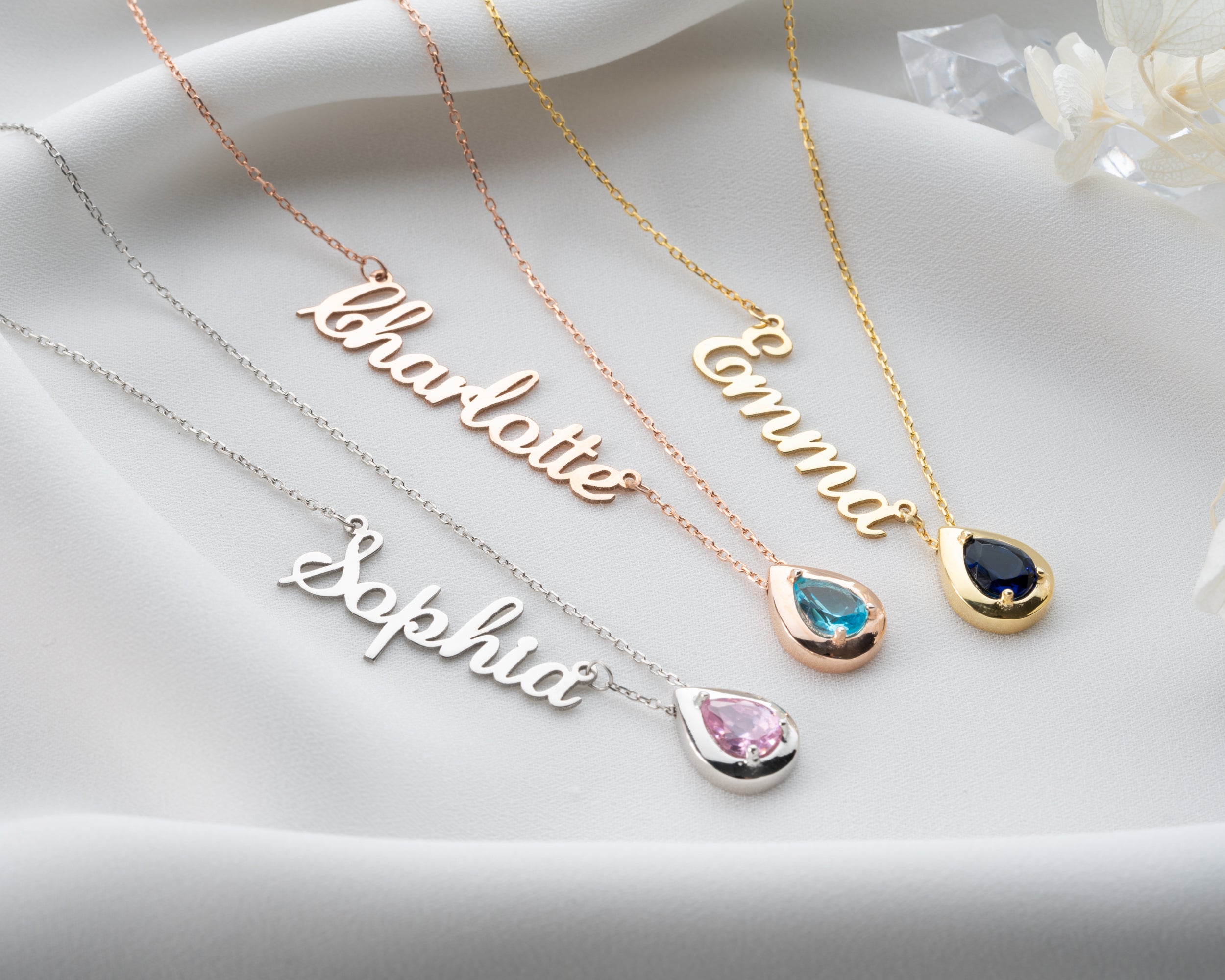 Custom Name Necklace with Birthstone Charm