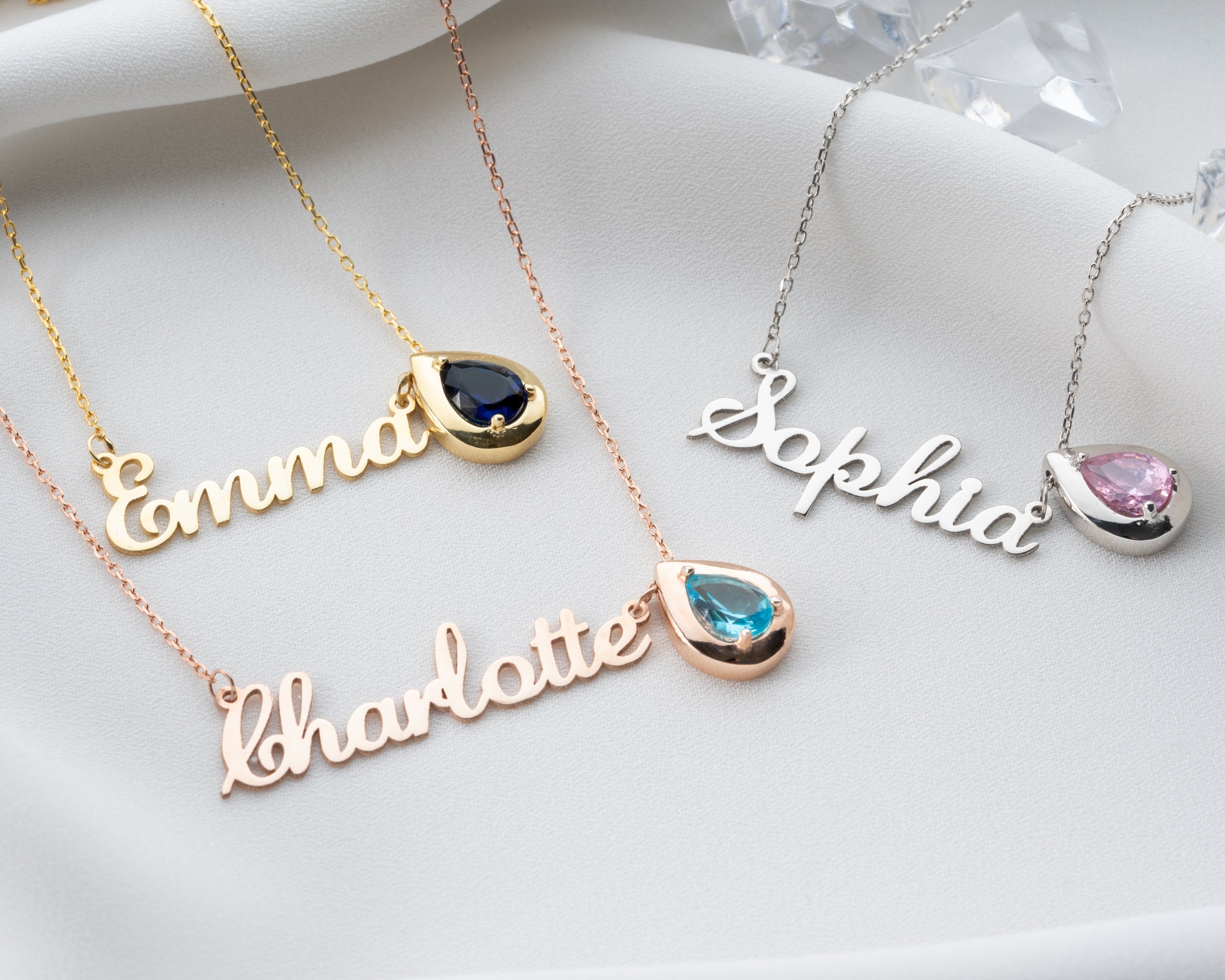 Custom Name Necklace with Birthstone Charm