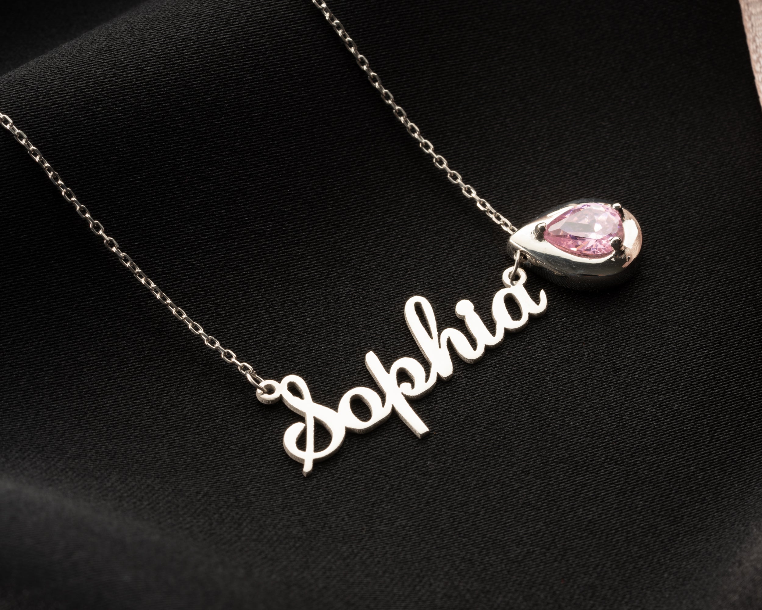 Custom Name Necklace with Birthstone Charm