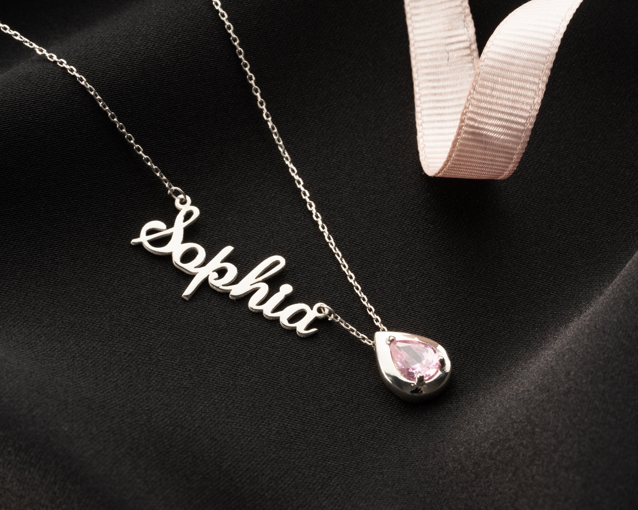 Custom Name Necklace with Birthstone Charm