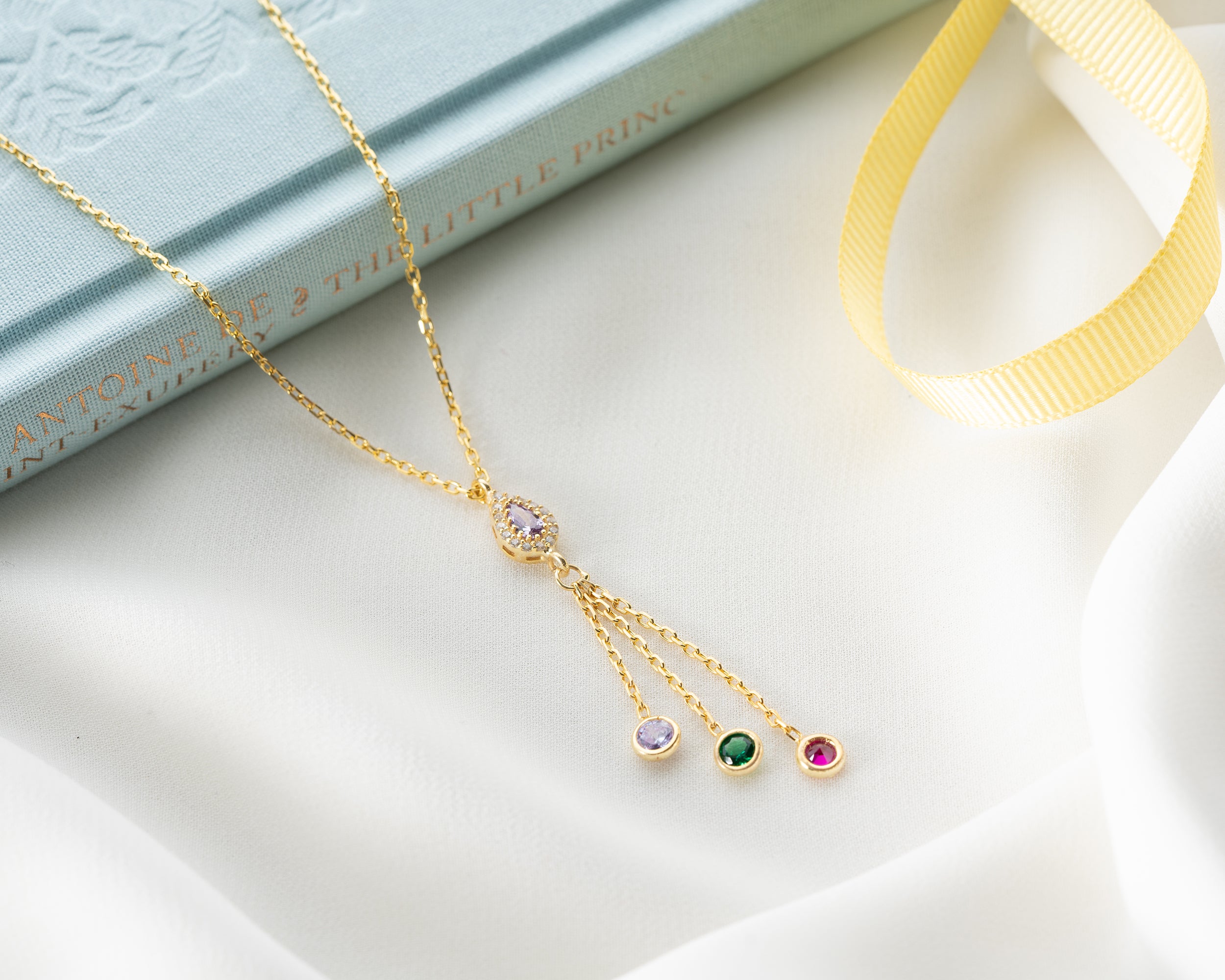 Minimal Family Birthstone Drop Necklace