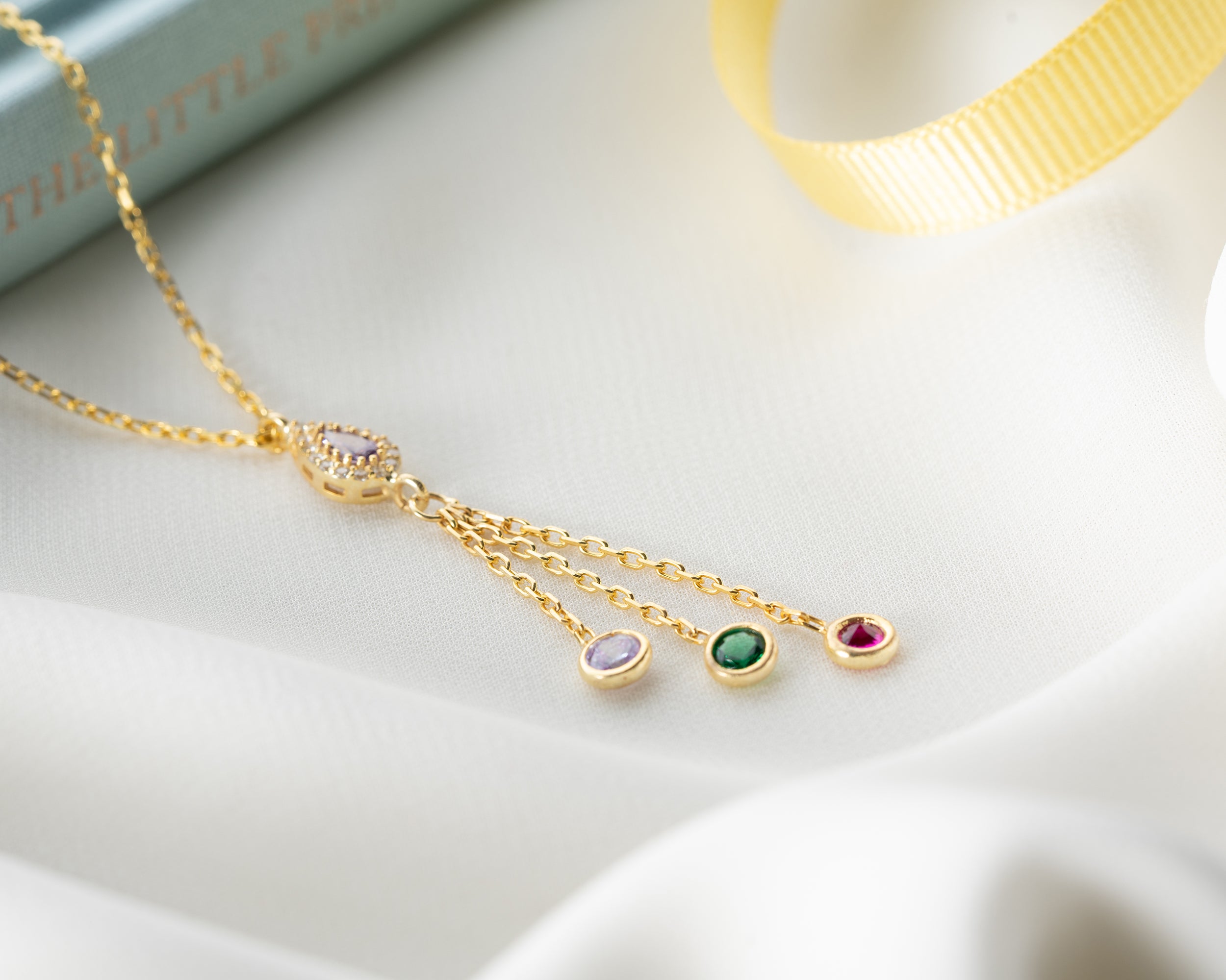 Minimal Family Birthstone Drop Necklace