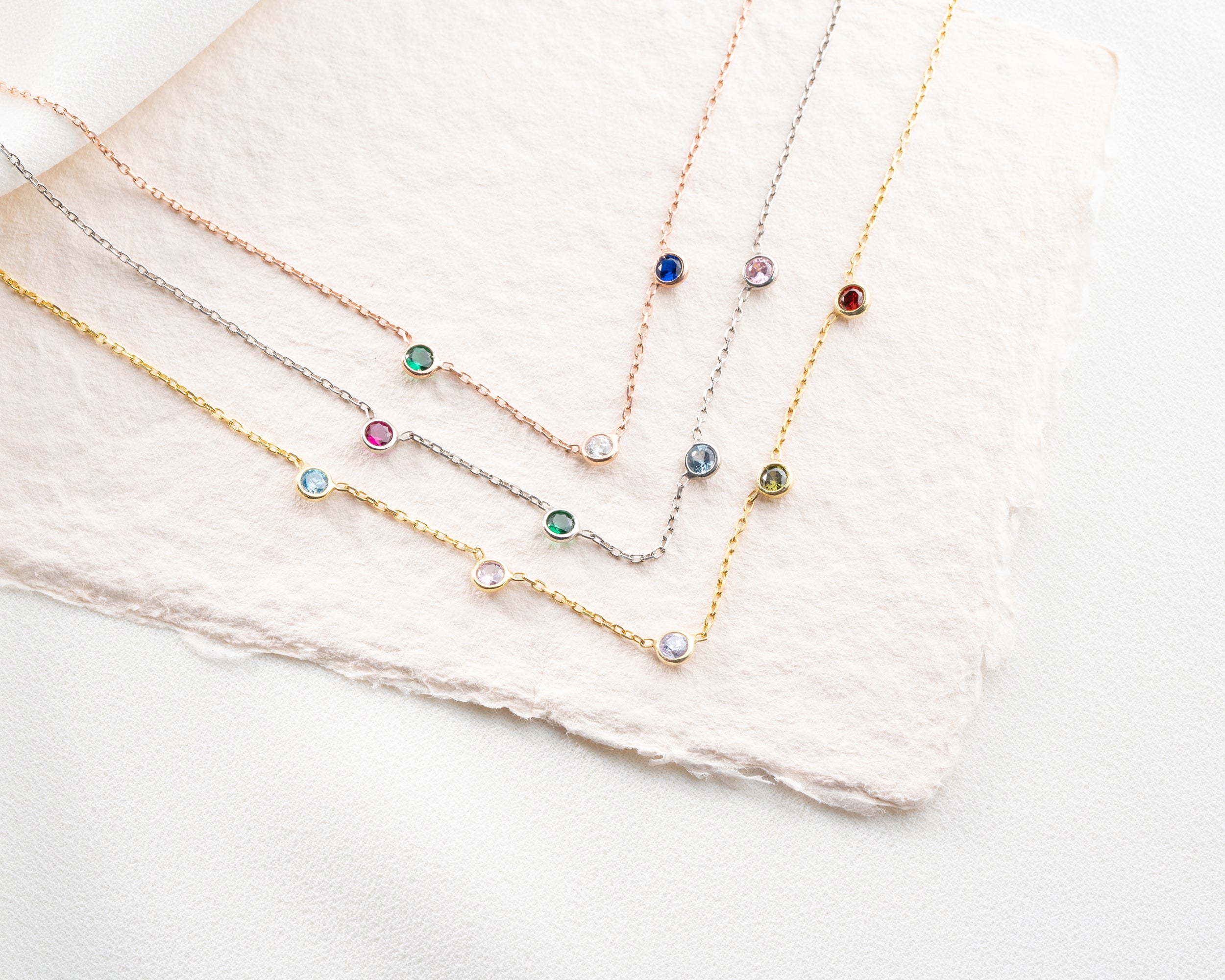 Minimalist Family Birthstone Station Necklace