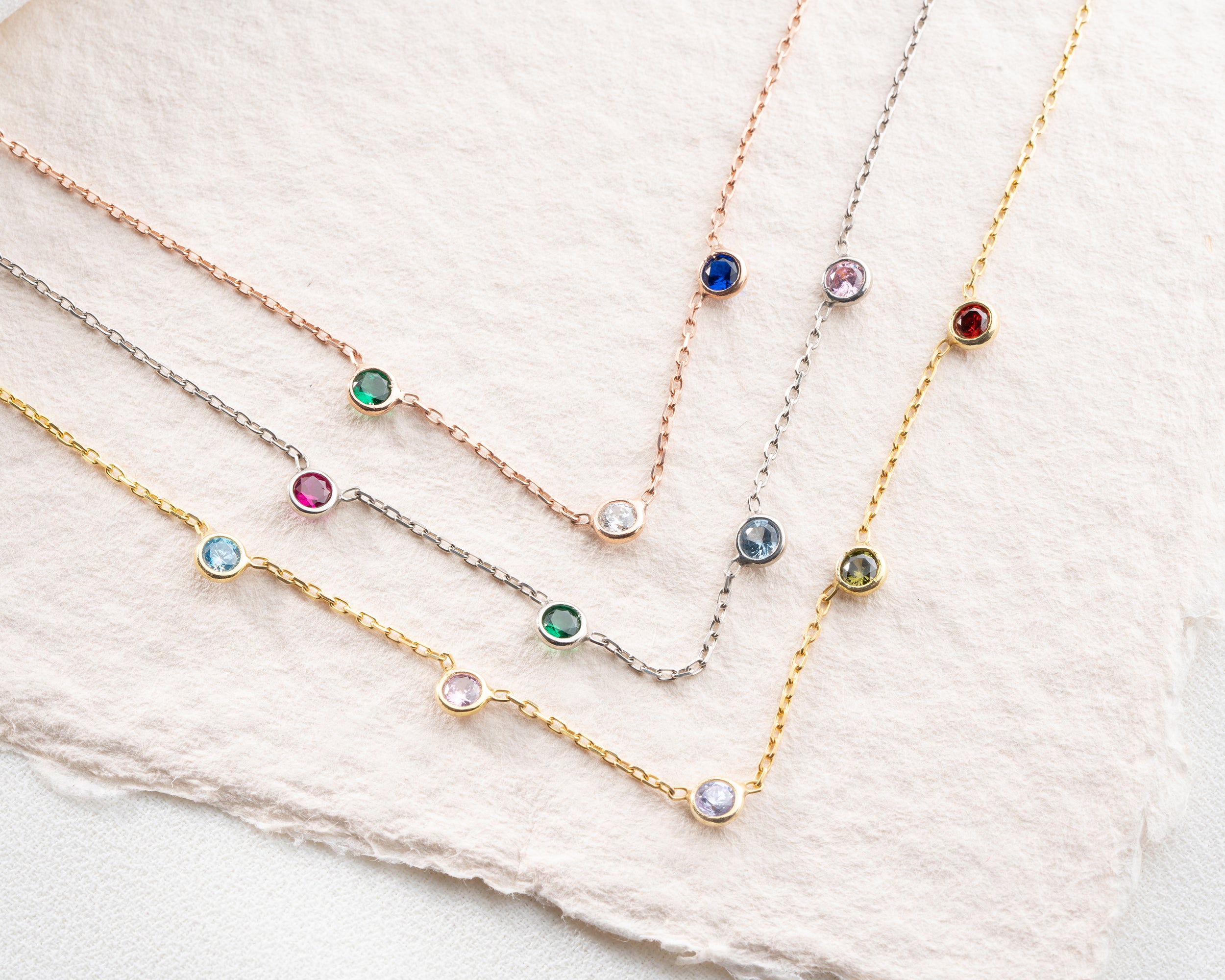 Minimalist Family Birthstone Station Necklace