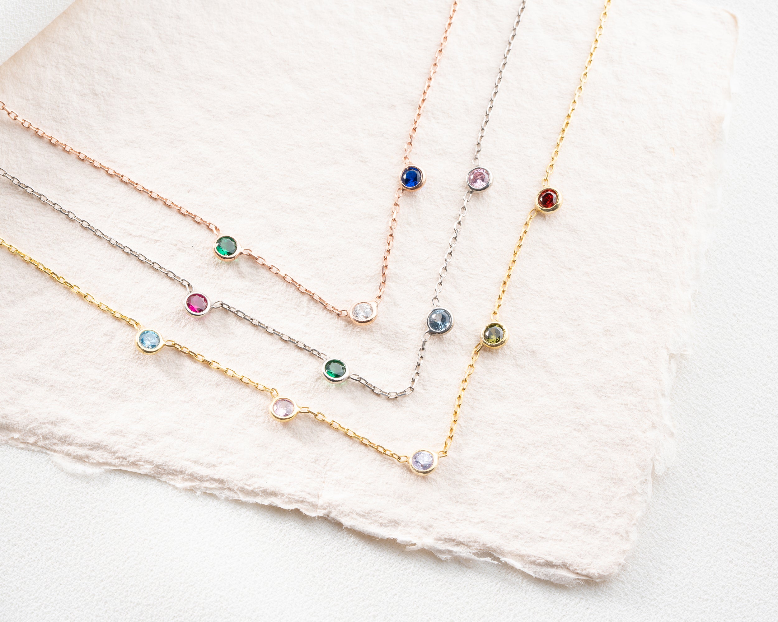 Minimalist Family Birthstone Station Necklace
