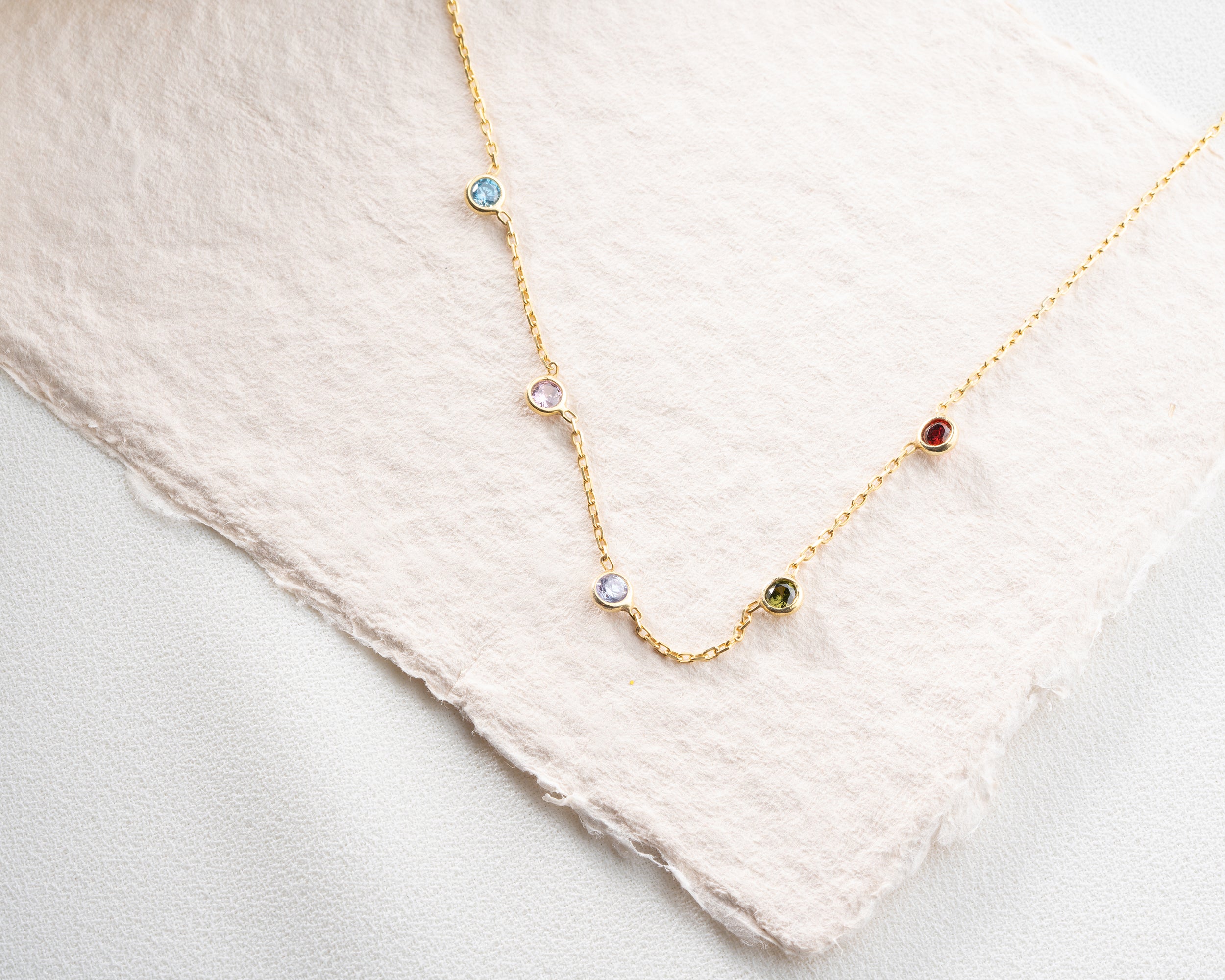 Minimalist Family Birthstone Station Necklace