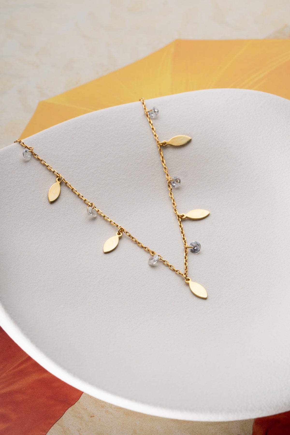 Gold Leaf and Crystal Charm Anklet