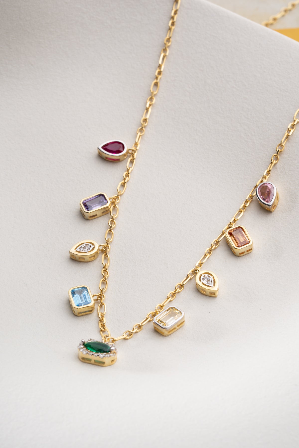 Multicolor Gemstone Charm Necklace in Gold
