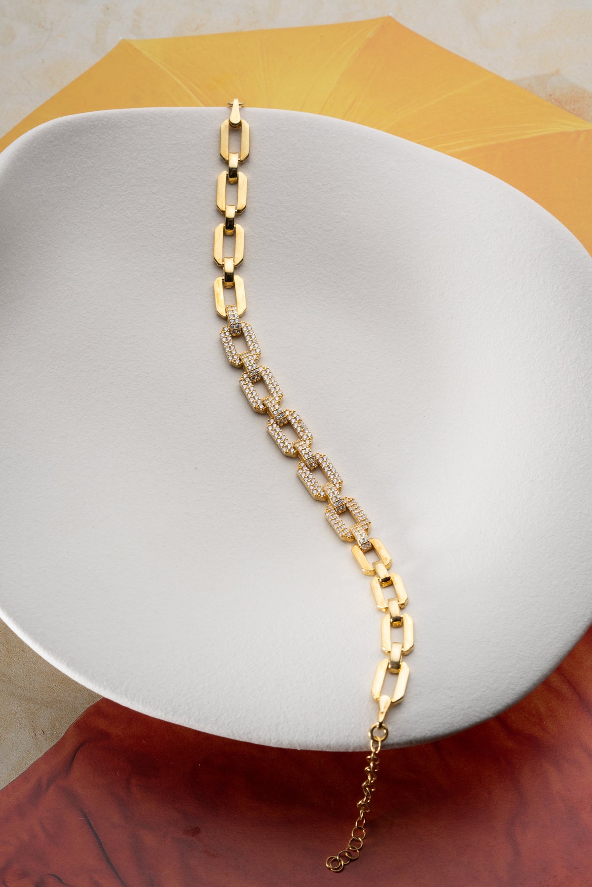 Pave Paperclip Chain Bracelet in Gold