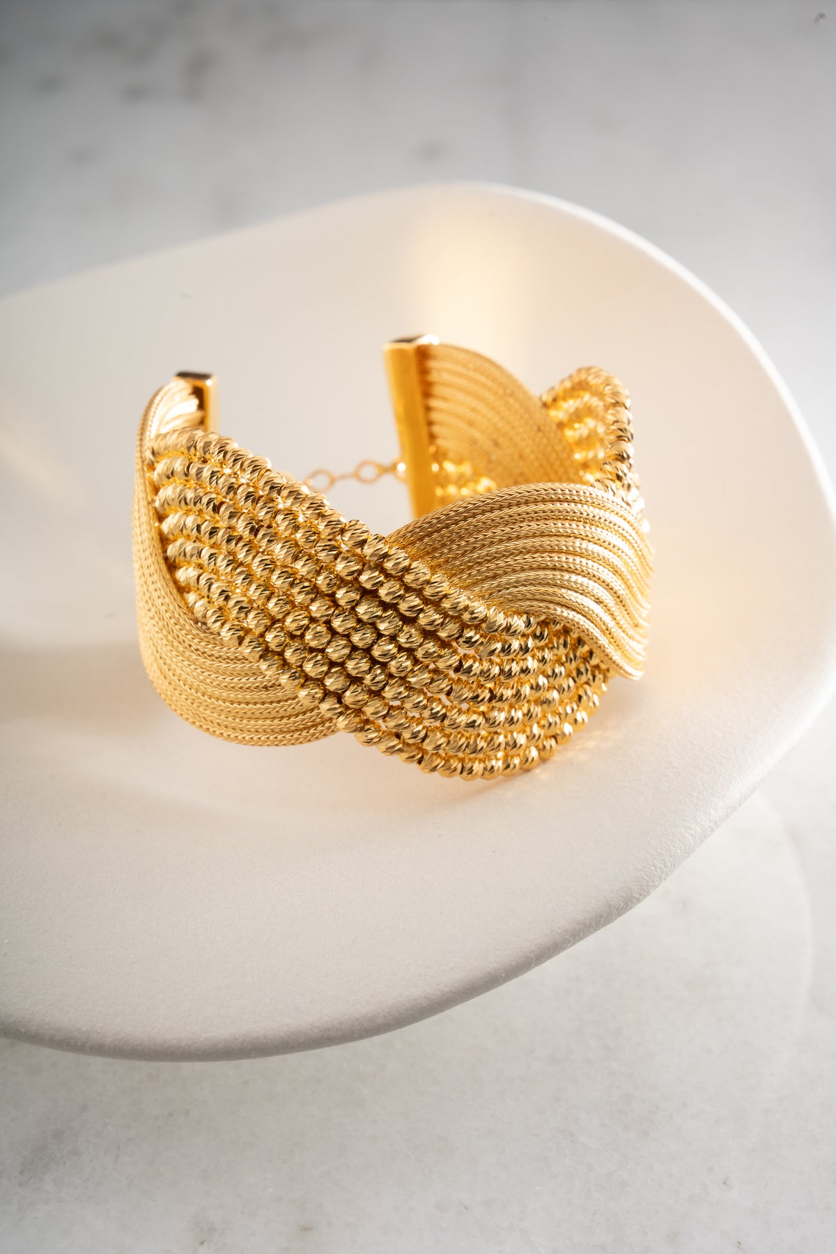 Twisted Rope Mesh Cuff Bracelet in Gold