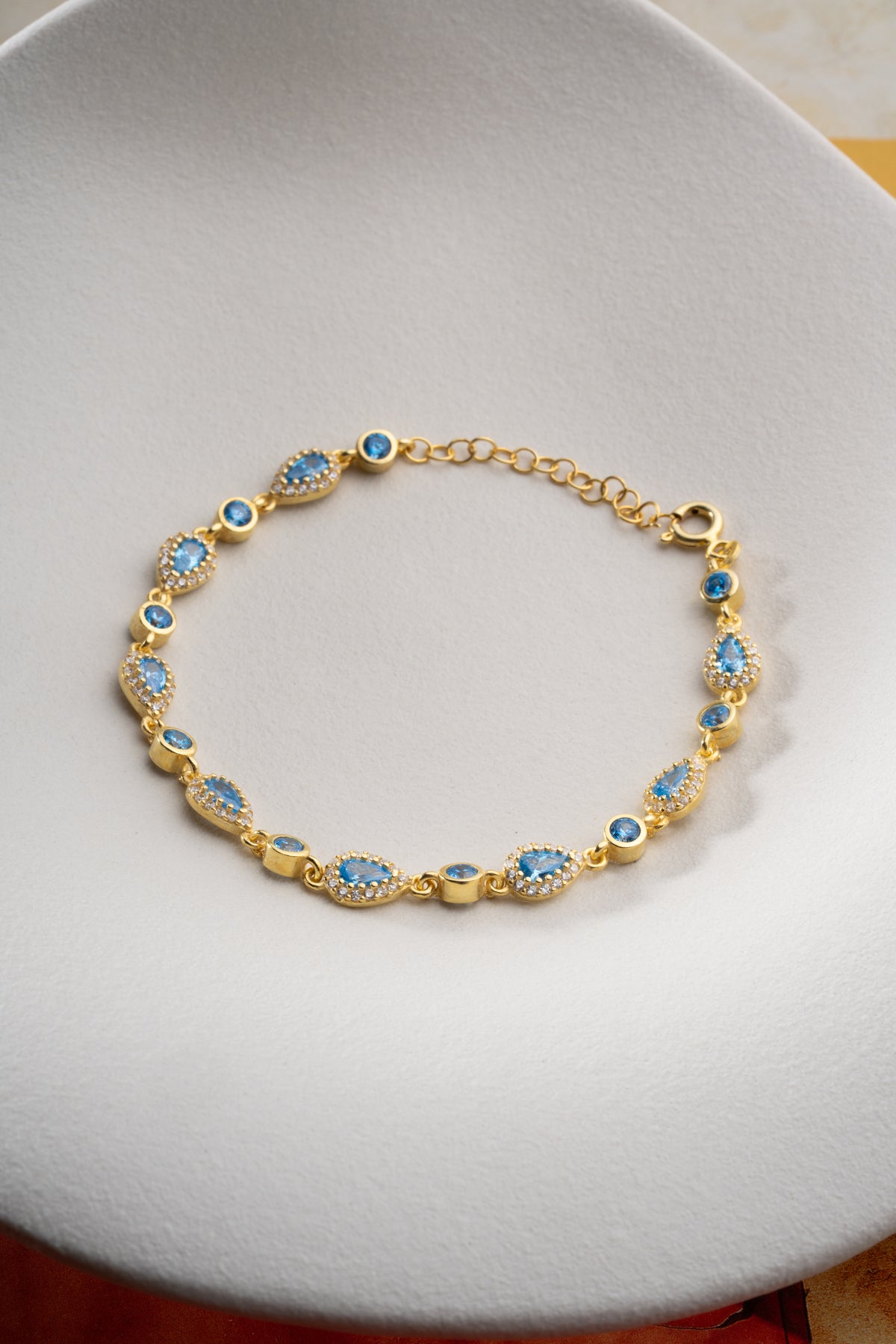 Blue Stone Teardrop Halo Bracelet