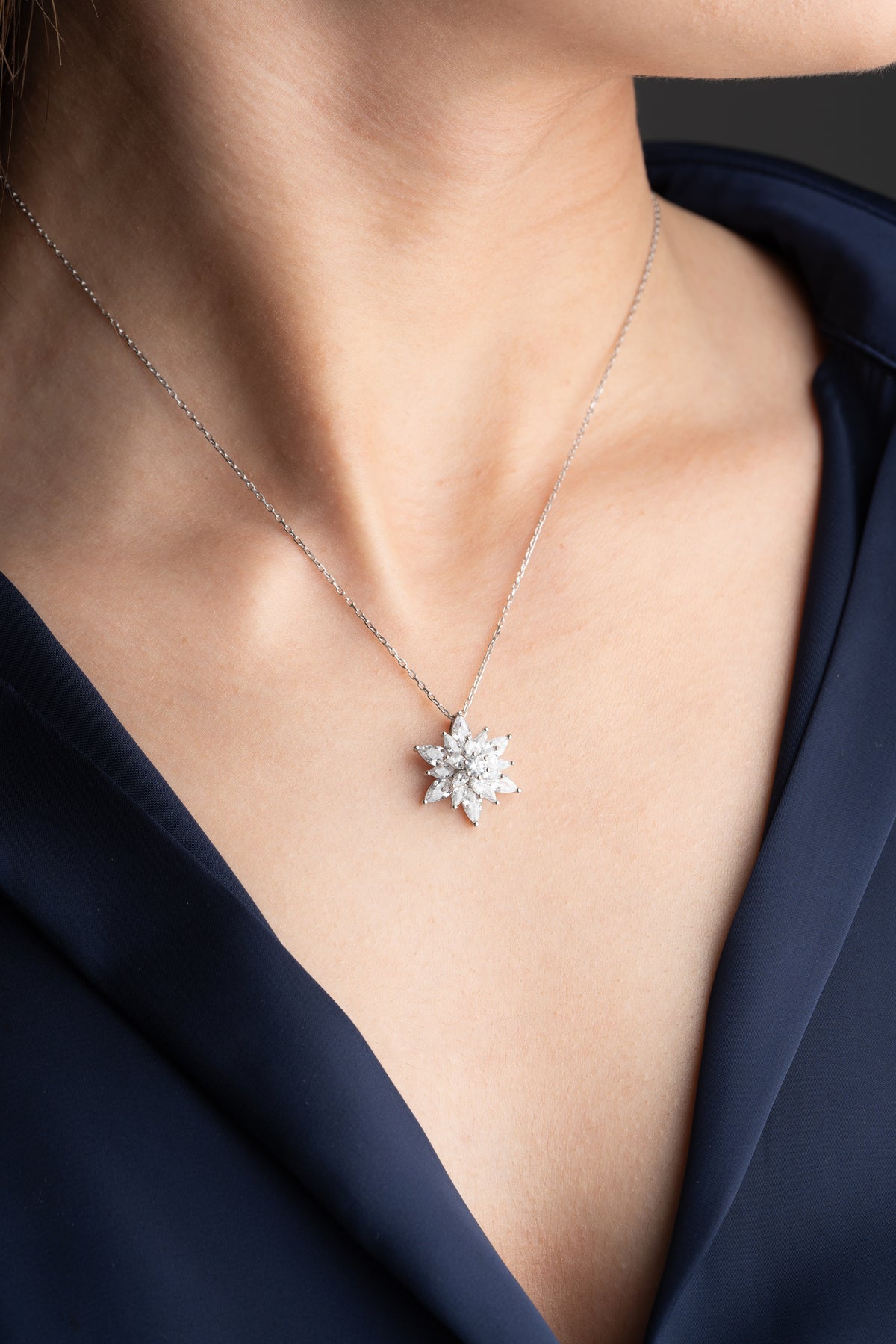 Crystal Lotus Flower Pendant Necklace