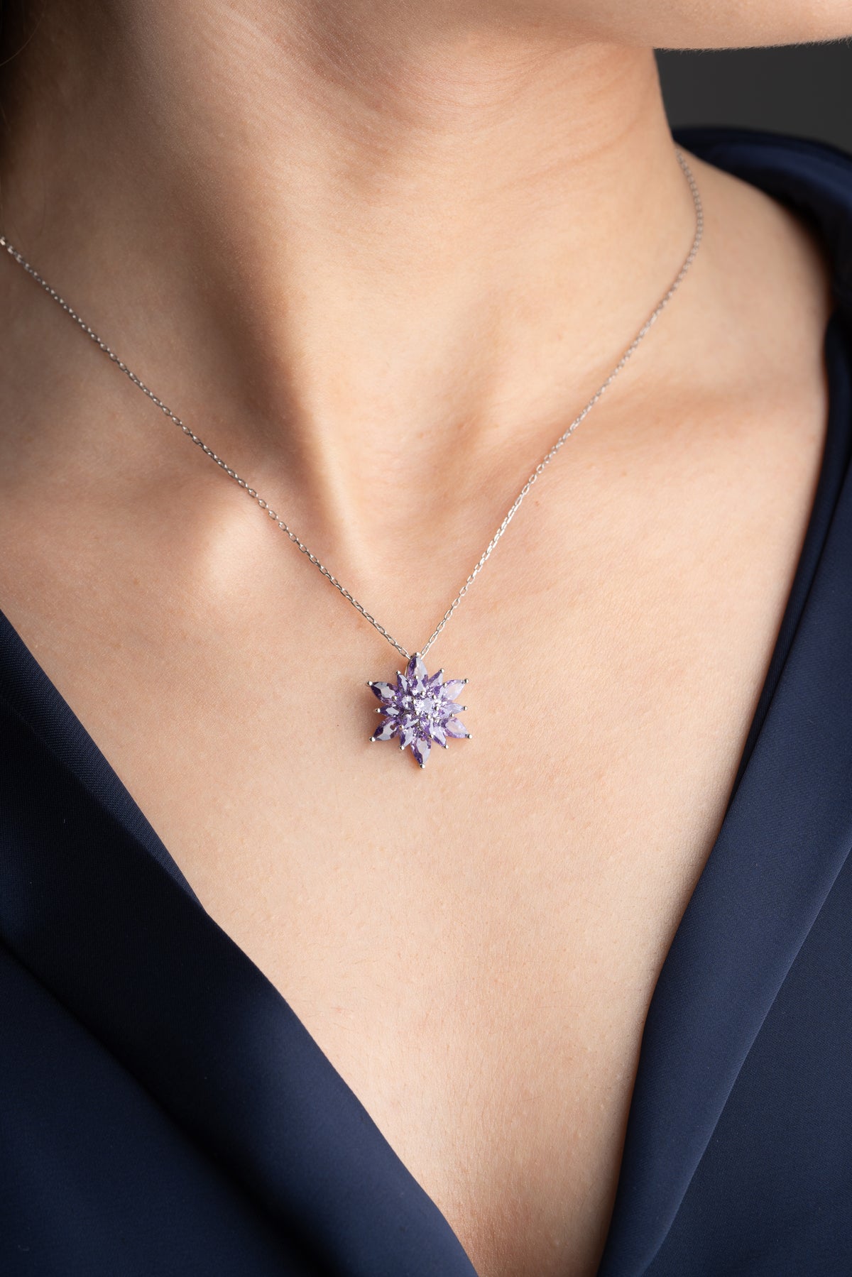 Purple Crystal Lotus Flower Necklace