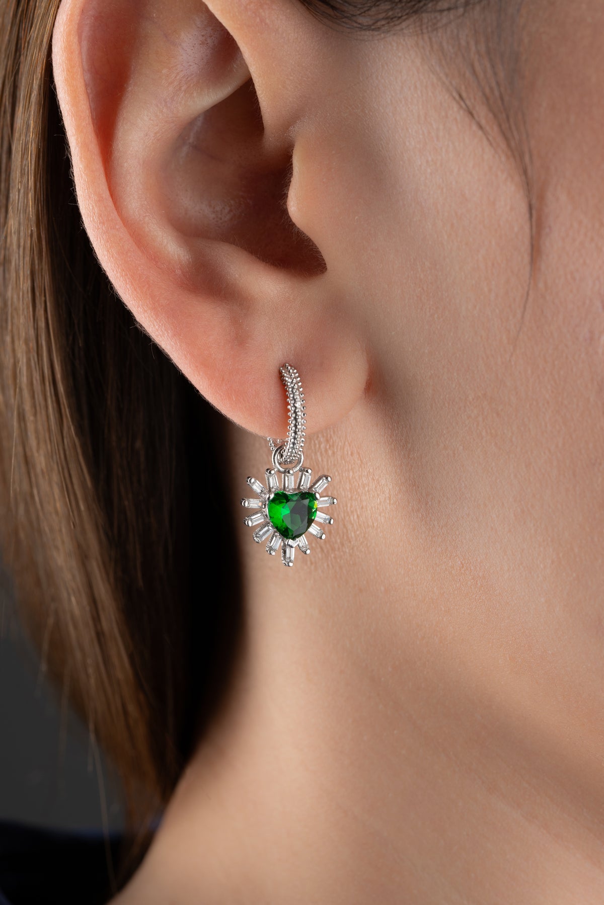 Emerald Heart Sunburst Earrings