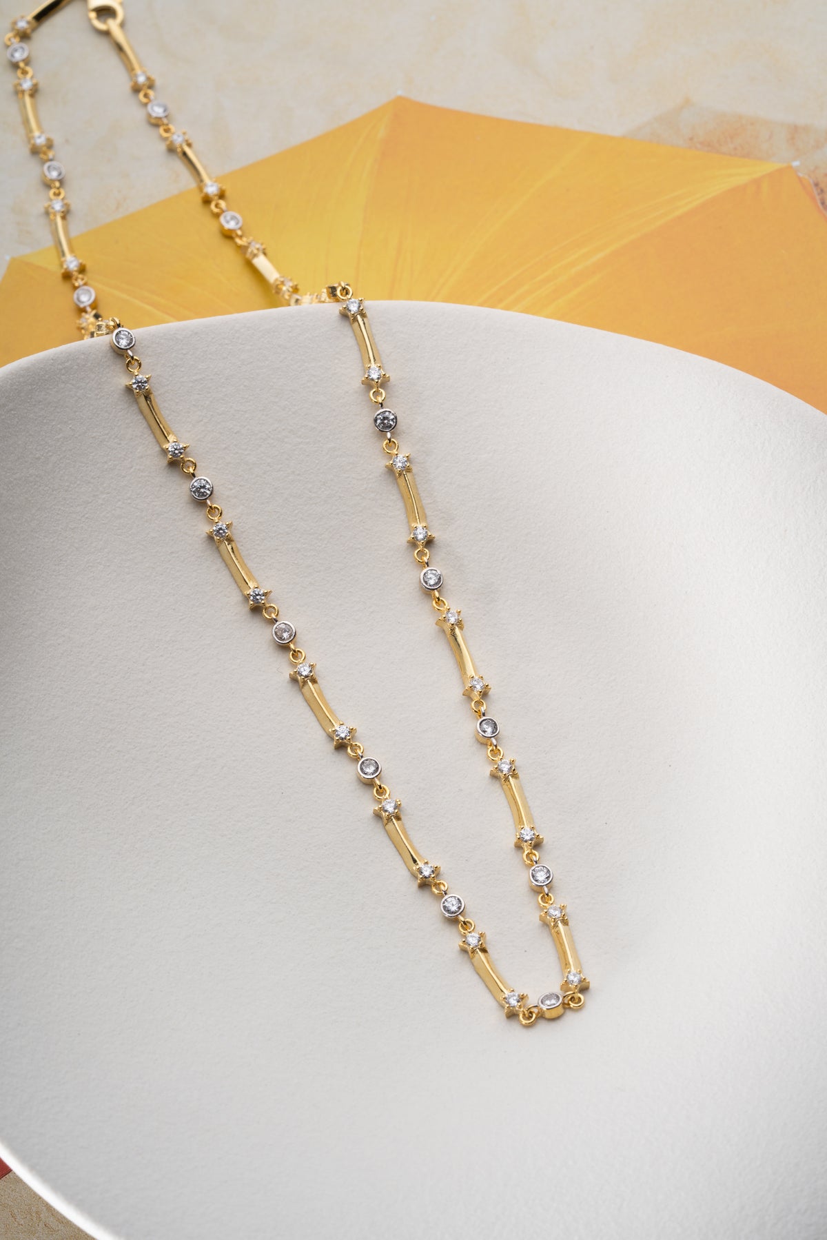 Gold Bar and Stone Station Necklace