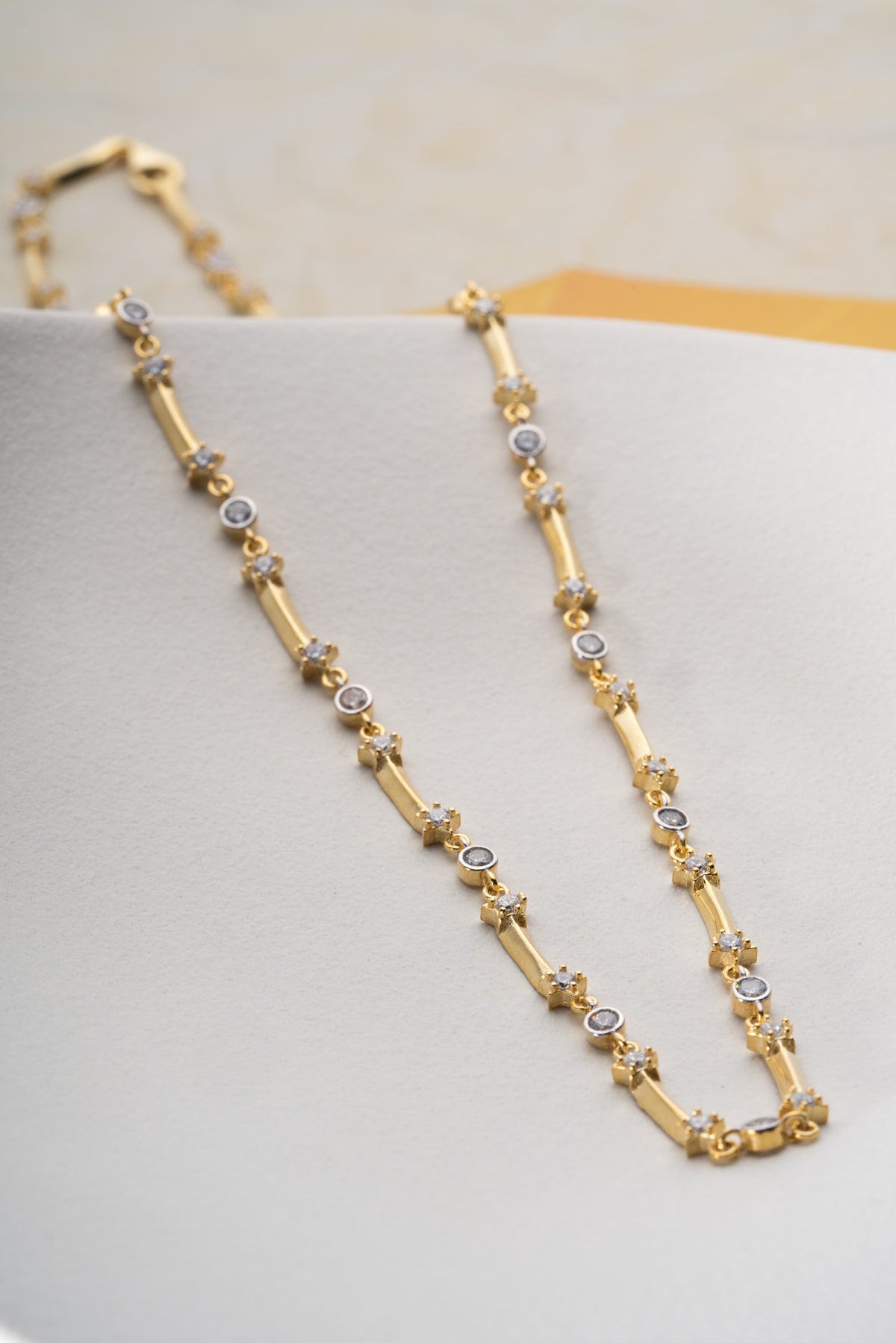 Gold Bar and Stone Station Necklace