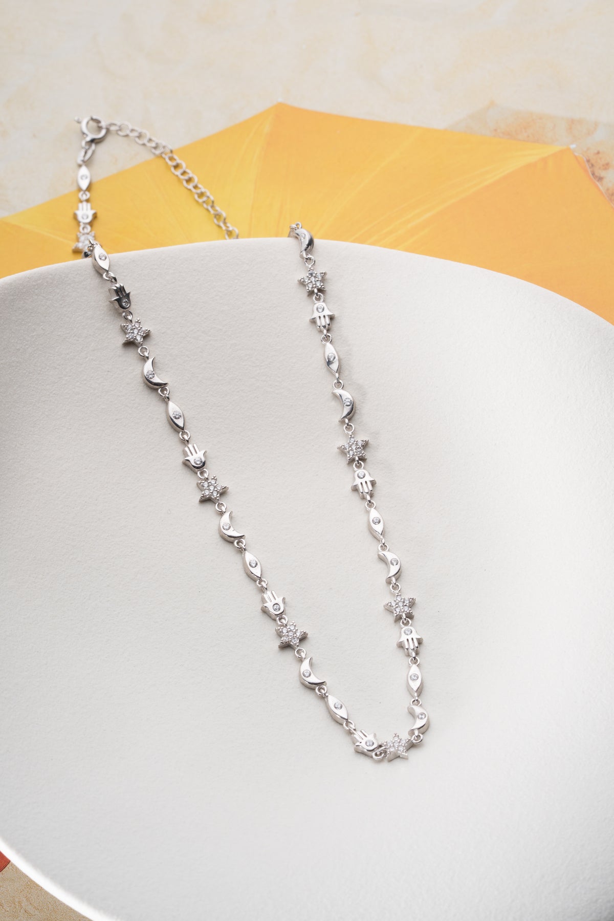 Hamsa Star Moon Eye Charm Necklace