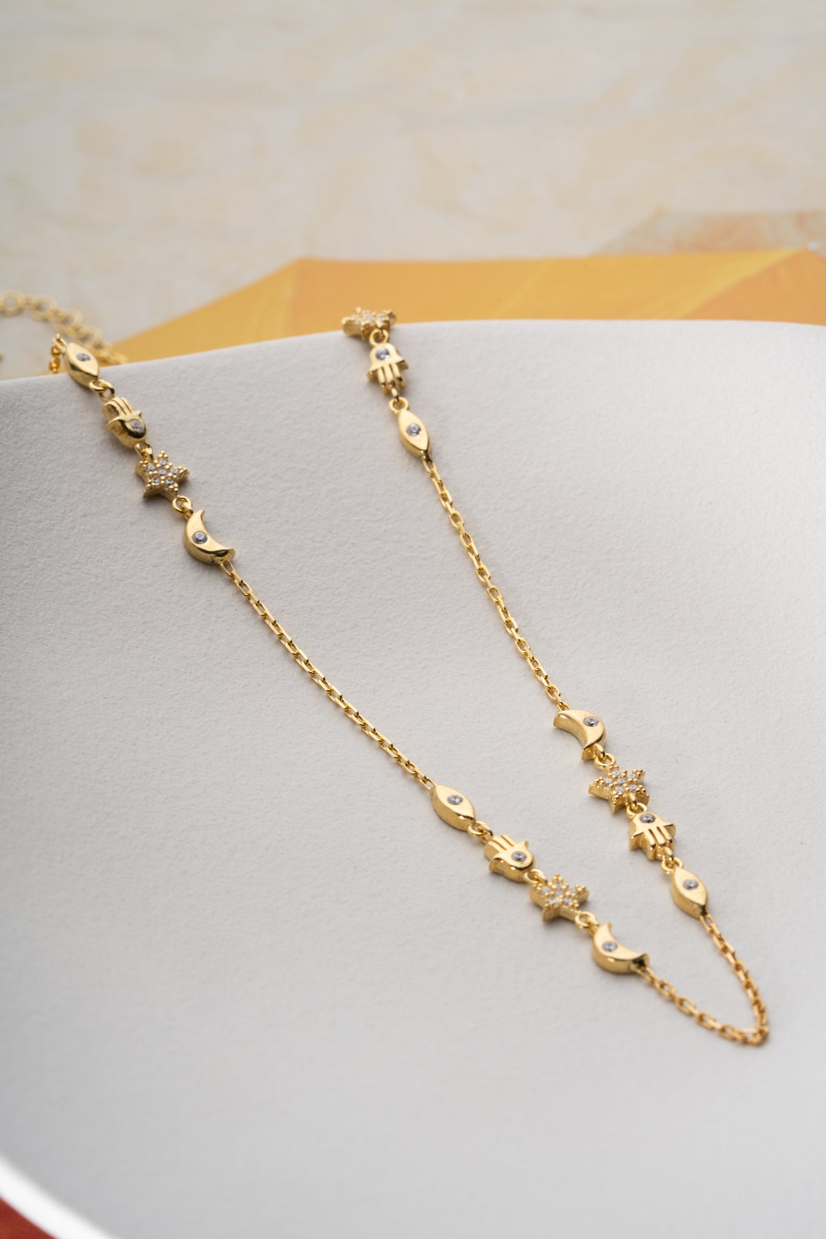Evil Eye Hamsa Star Moon Charm Necklace