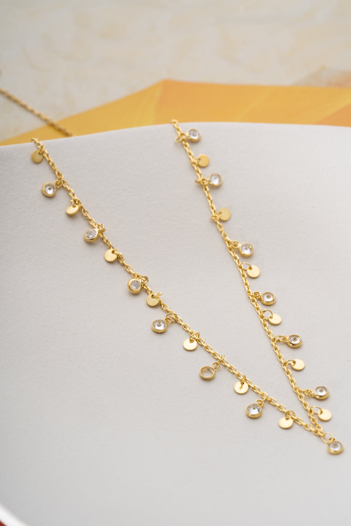 Dangling Crystal Disc Charm Necklace