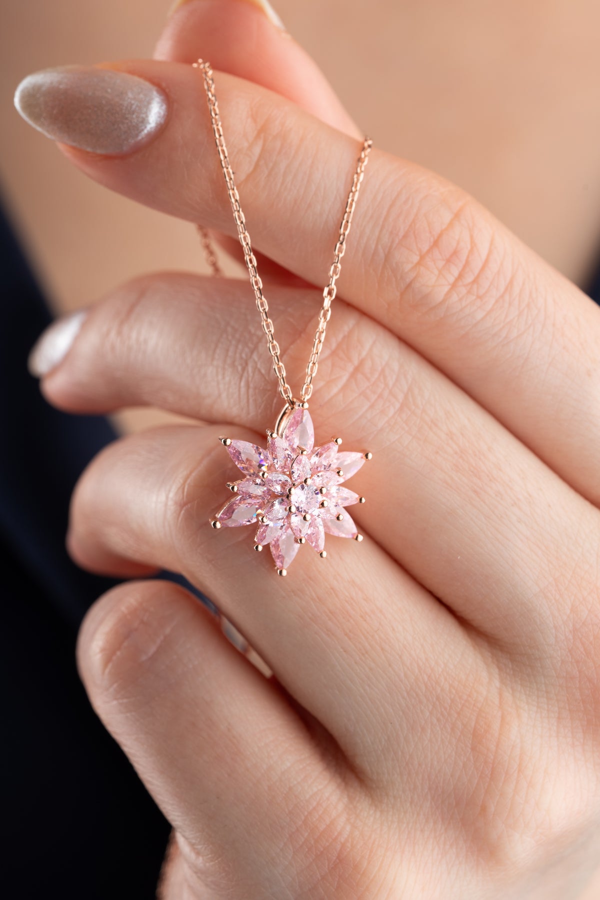 Pink Lotus Flower Pendant Necklace