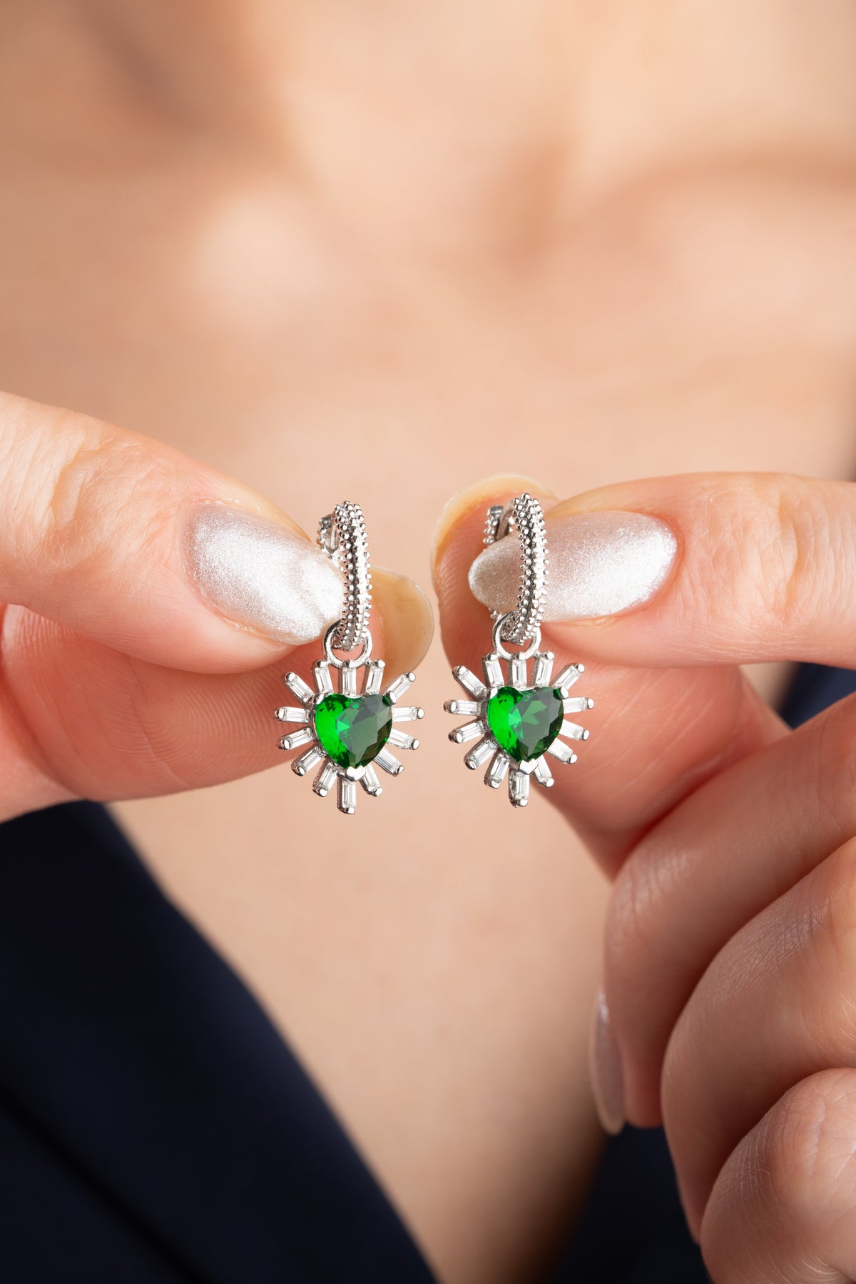 Emerald Heart Sunburst Earrings