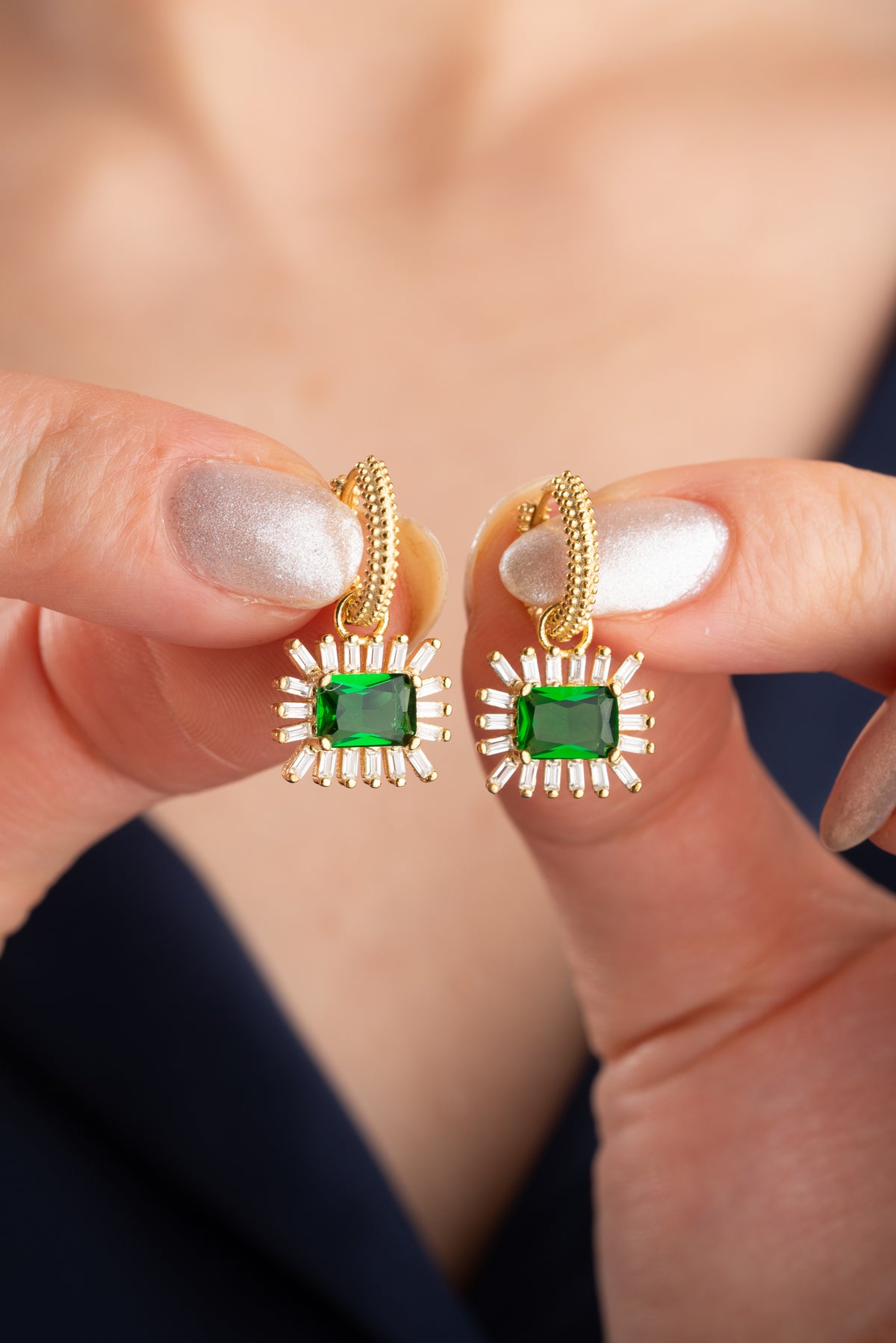 Emerald Sunburst Drop Earrings