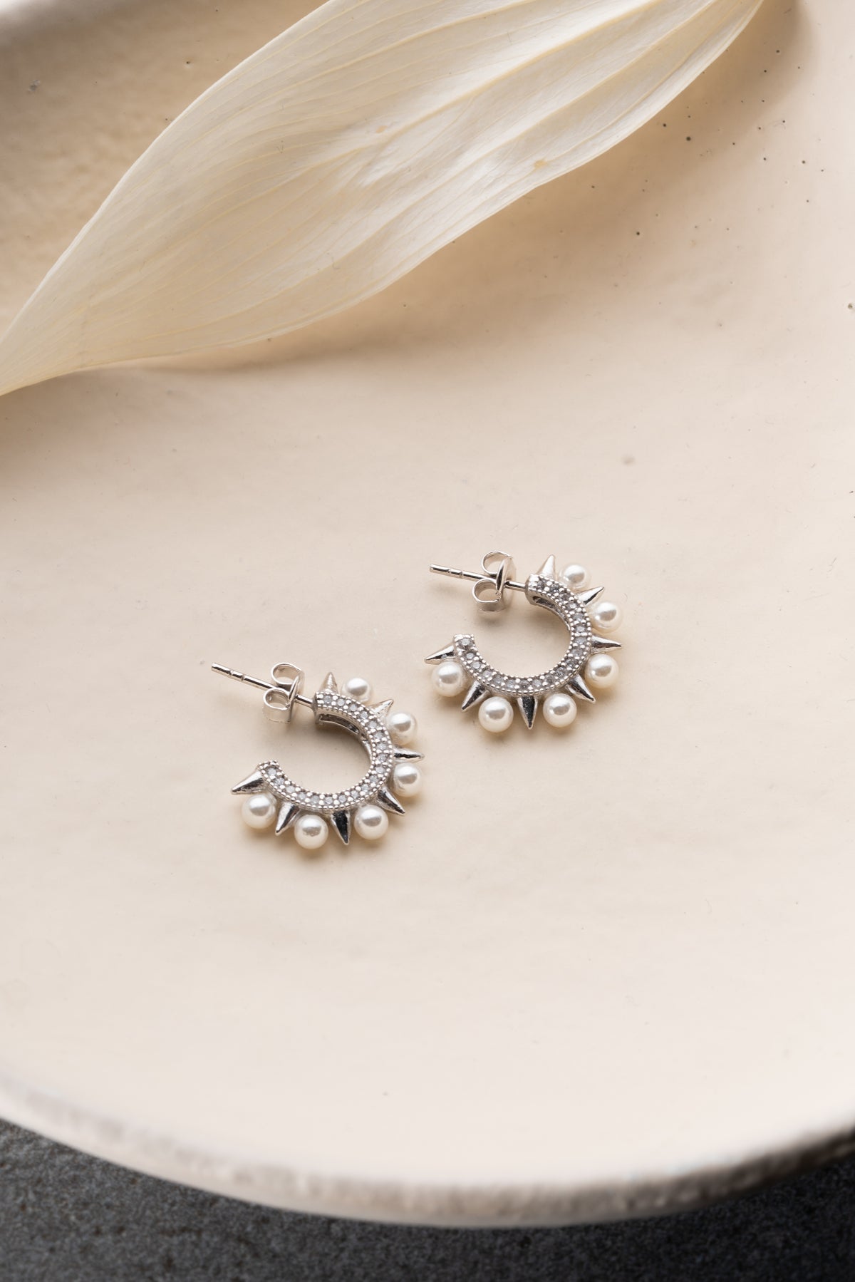 Pearl Spike Hoop Earrings