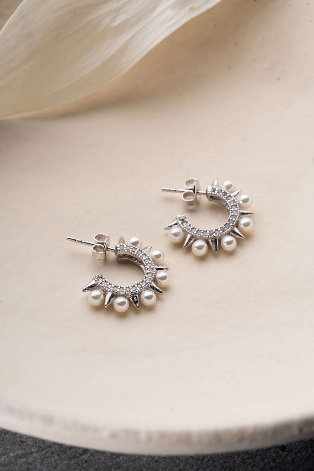 Pearl Spike Hoop Earrings
