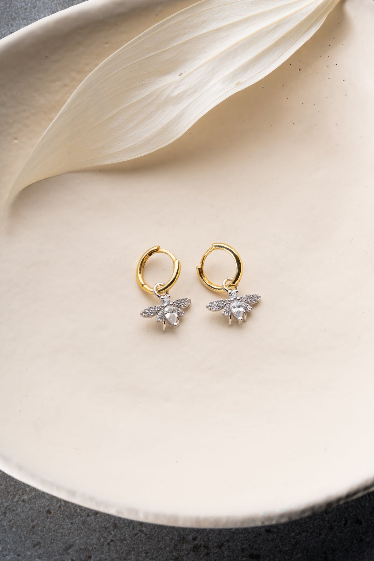 Pave Crystal Bee Charm Huggie Earrings
