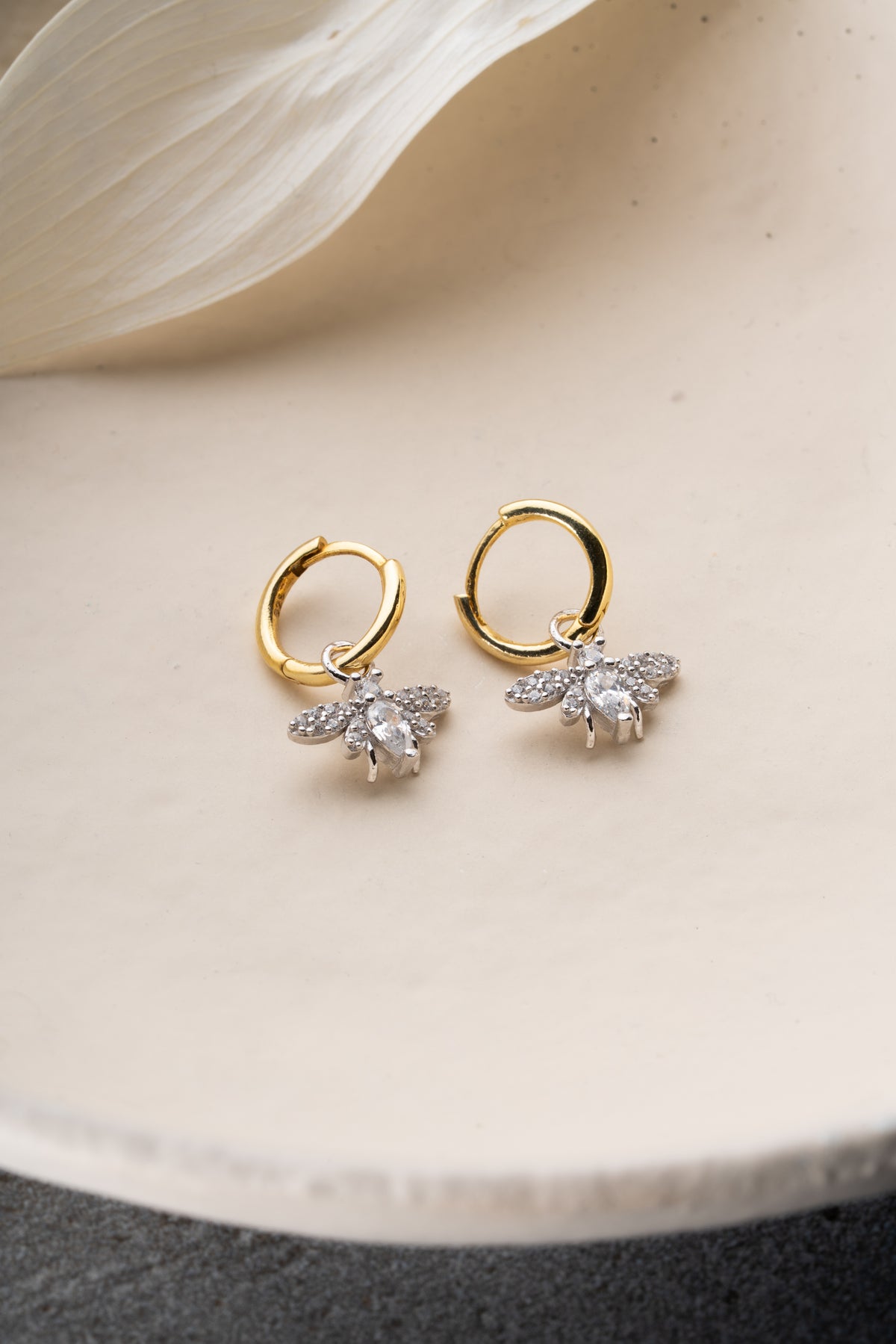 Pave Crystal Bee Charm Huggie Earrings