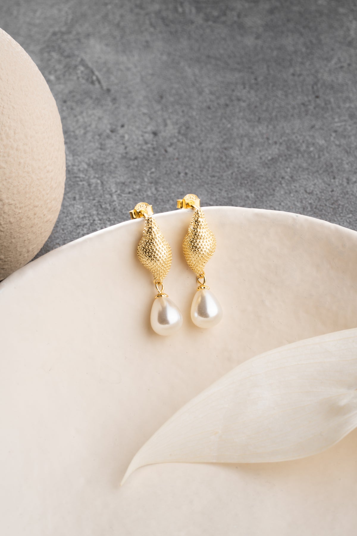 Gold Seashell Pearl Drop Earrings