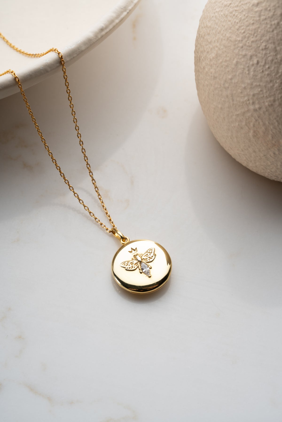 Crowned Bee Locket Pendant Necklace
