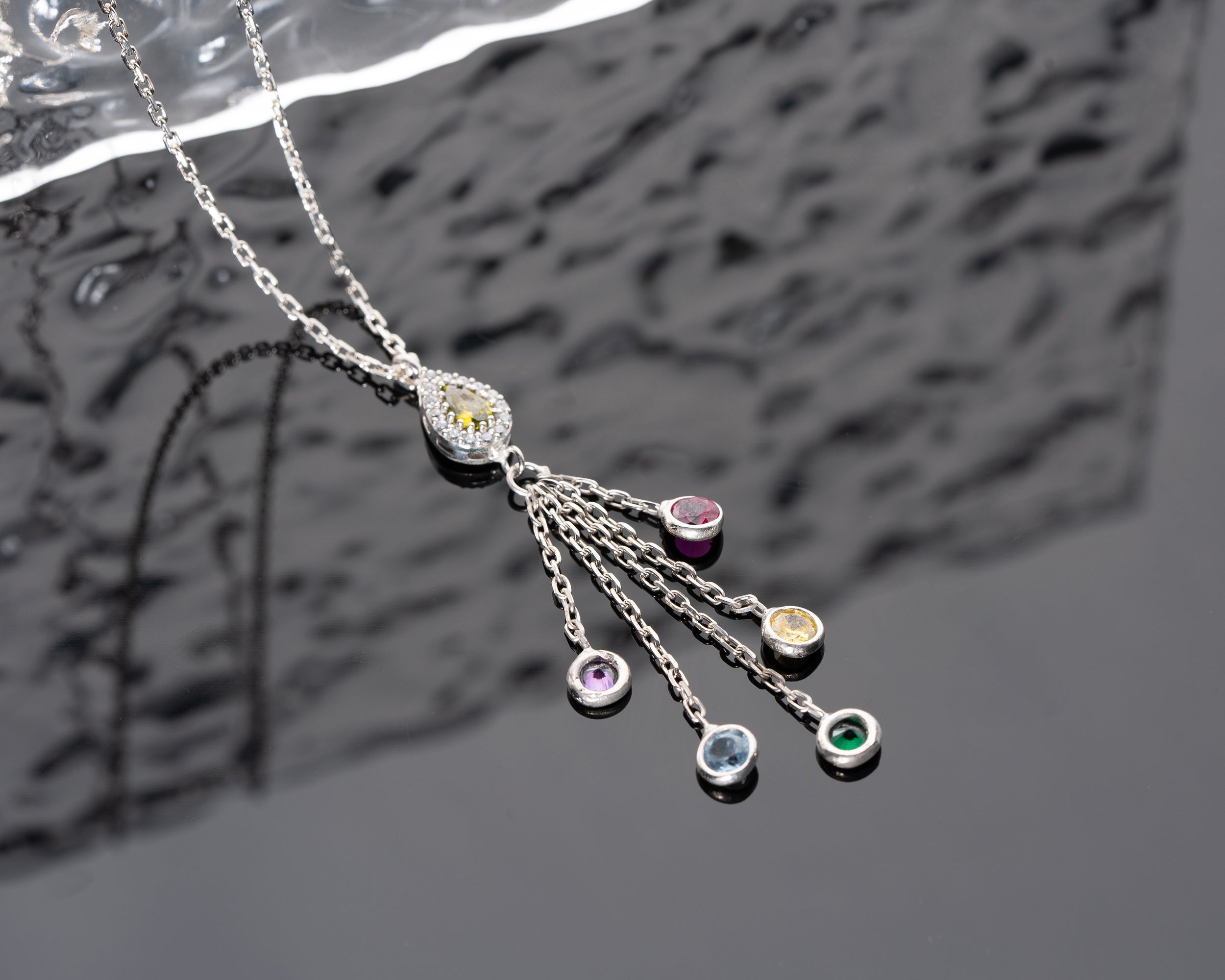 Minimal Family Birthstone Drop Necklace