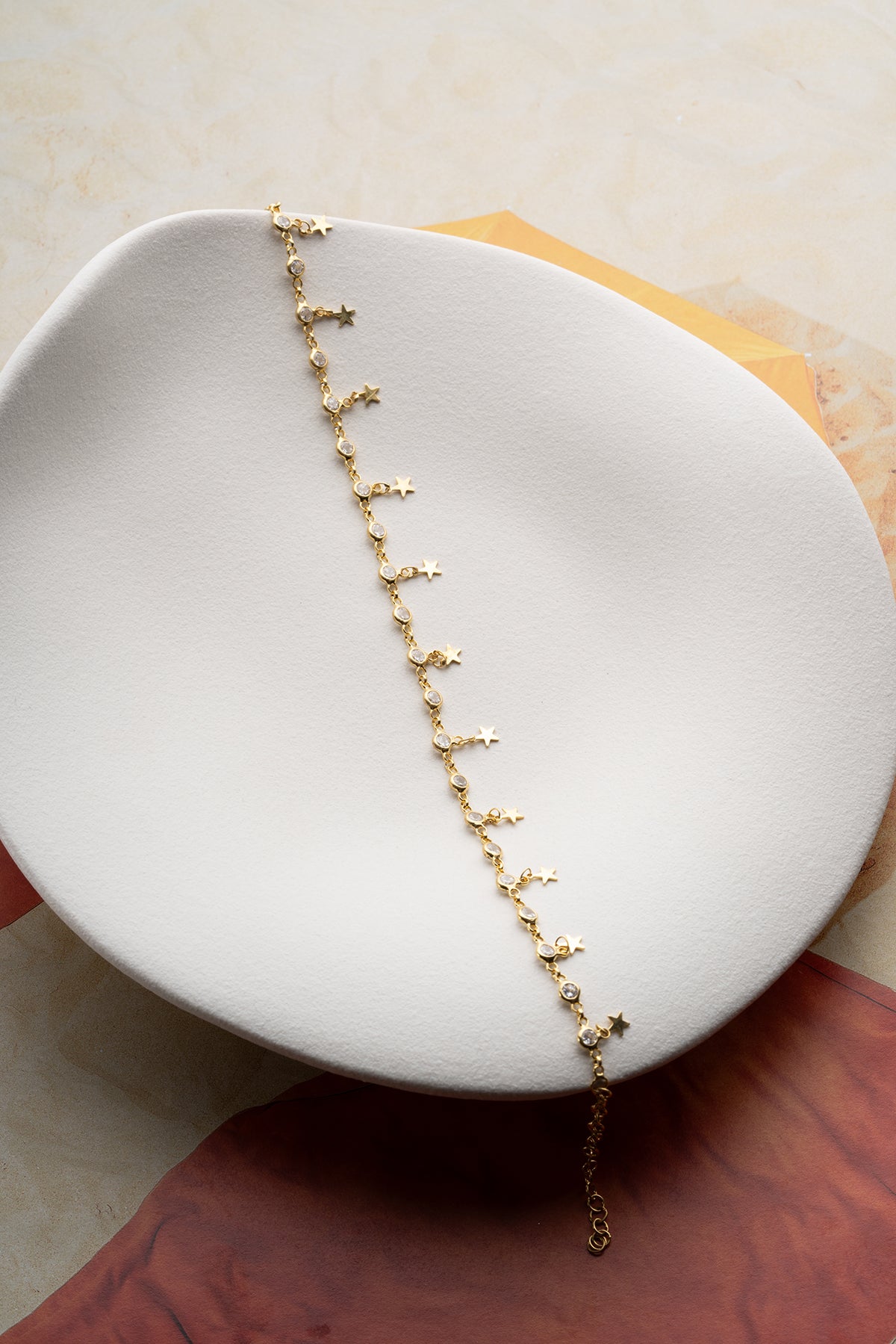 Star Charm Crystal Anklet in Gold