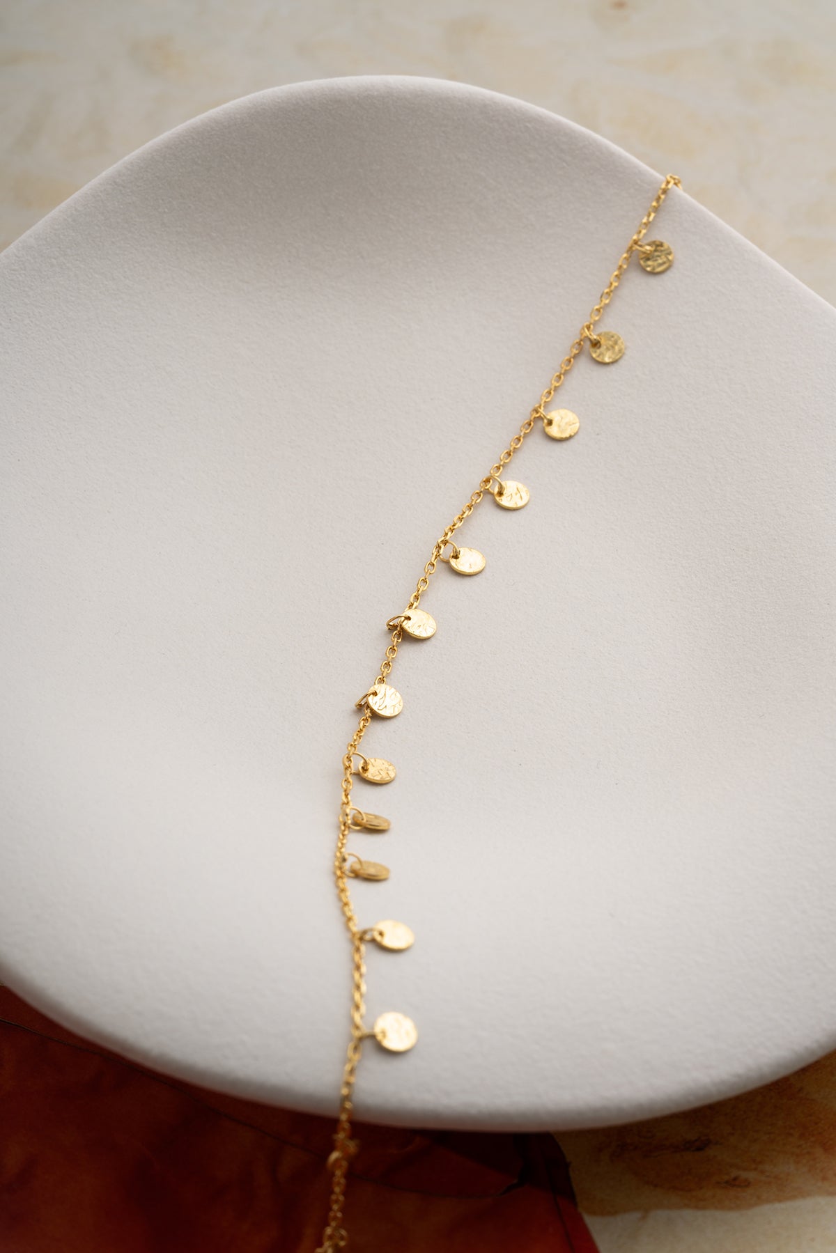 Hammered Gold Disc Charm Anklet