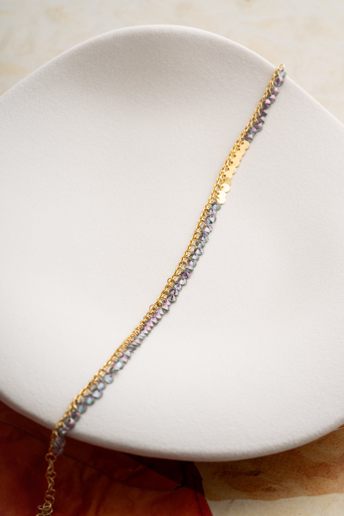 Iridescent Crystal Fringe Anklet in Gold