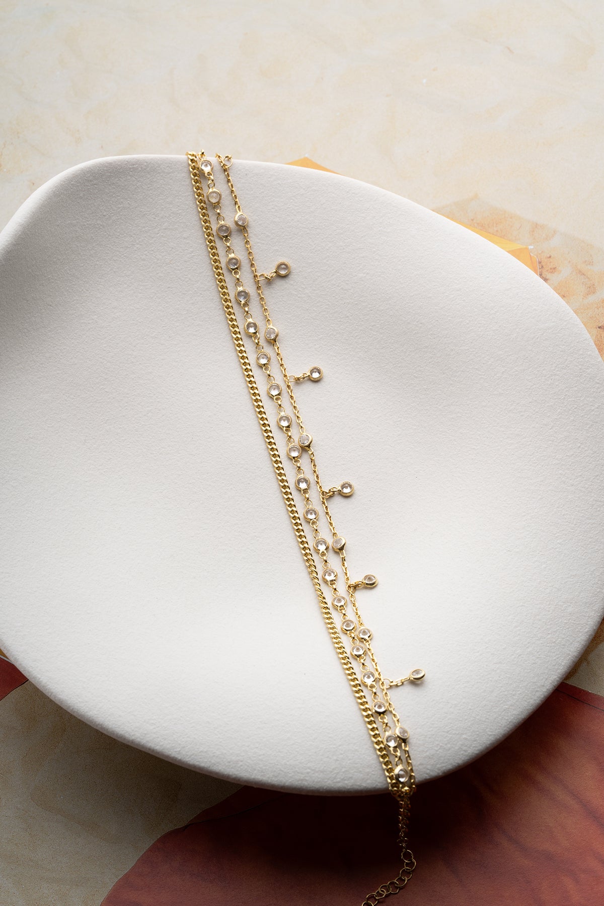 Layered Crystal Chain Anklet in Gold