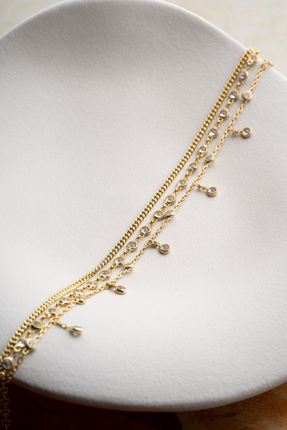 Layered Crystal Chain Anklet in Gold