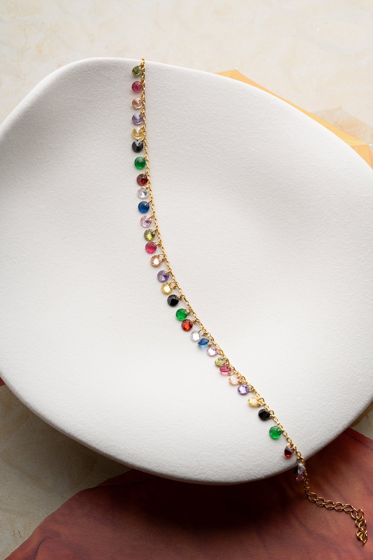 Rainbow Crystal Dangle Anklet in Gold