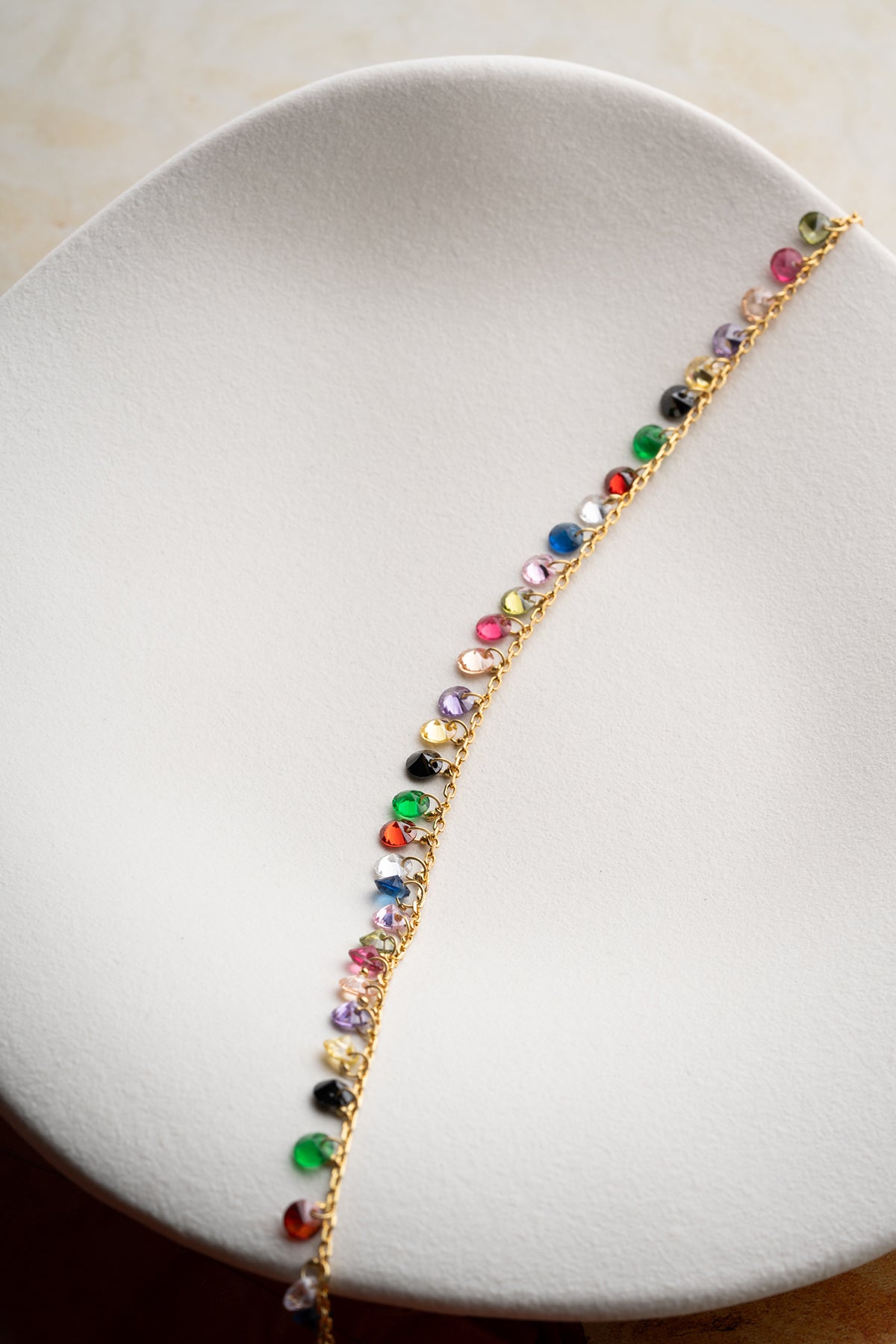 Rainbow Crystal Dangle Anklet in Gold