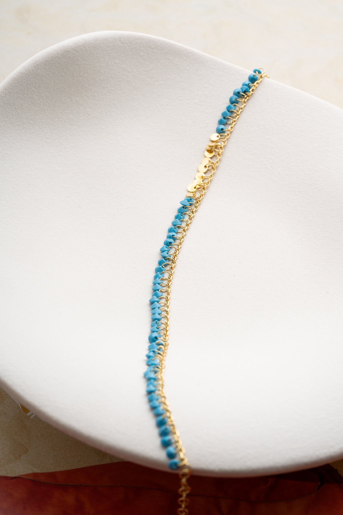 Turquoise Bead Fringe Anklet in Gold