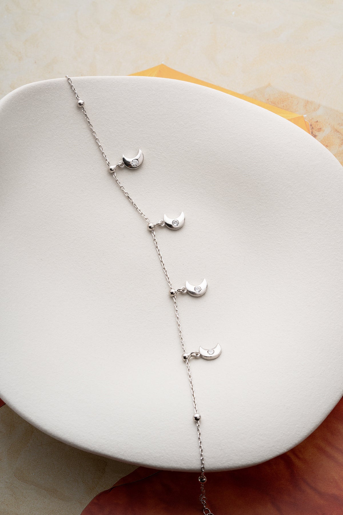 Crescent Moon Charm Anklet in Silver