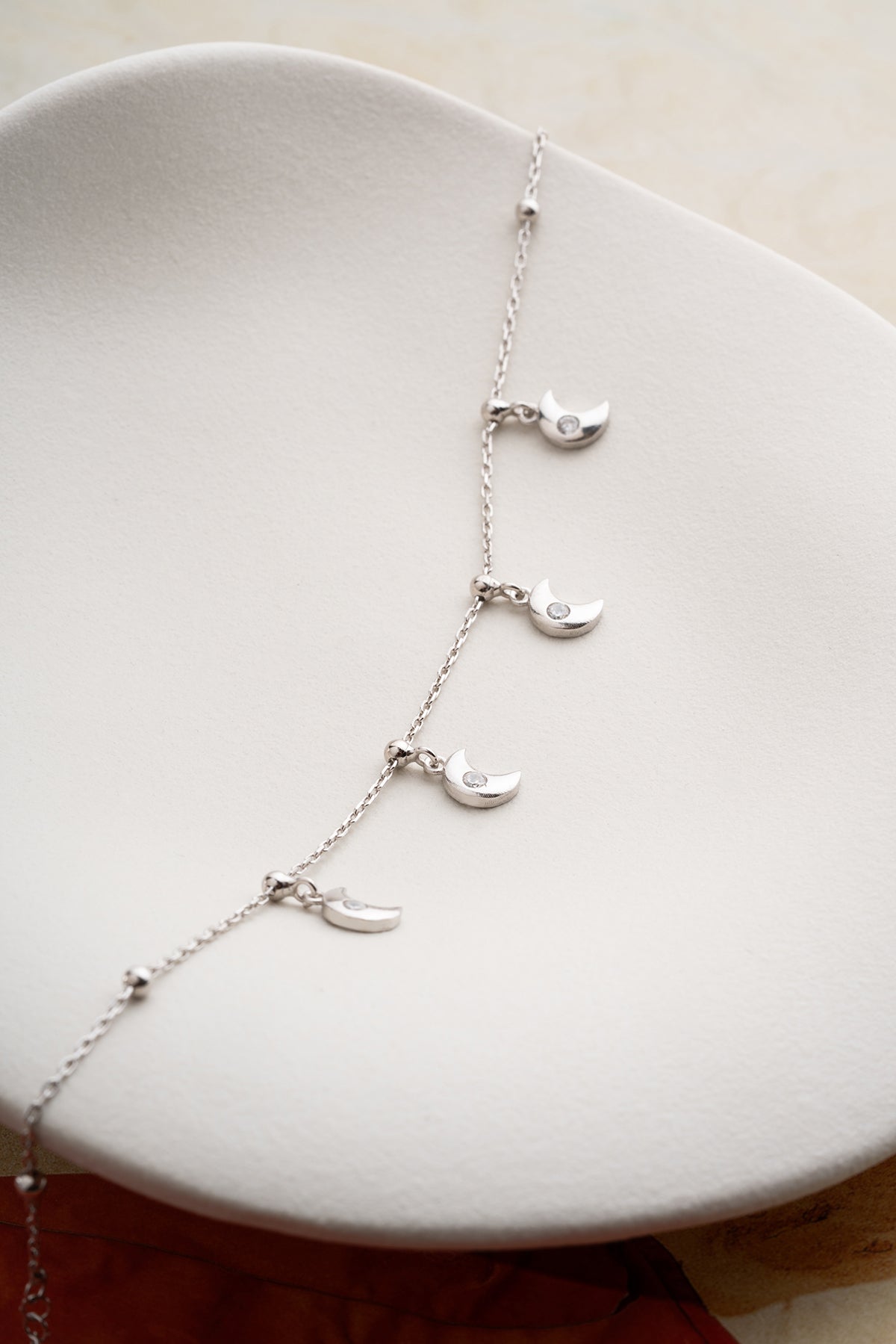 Crescent Moon Charm Anklet in Silver