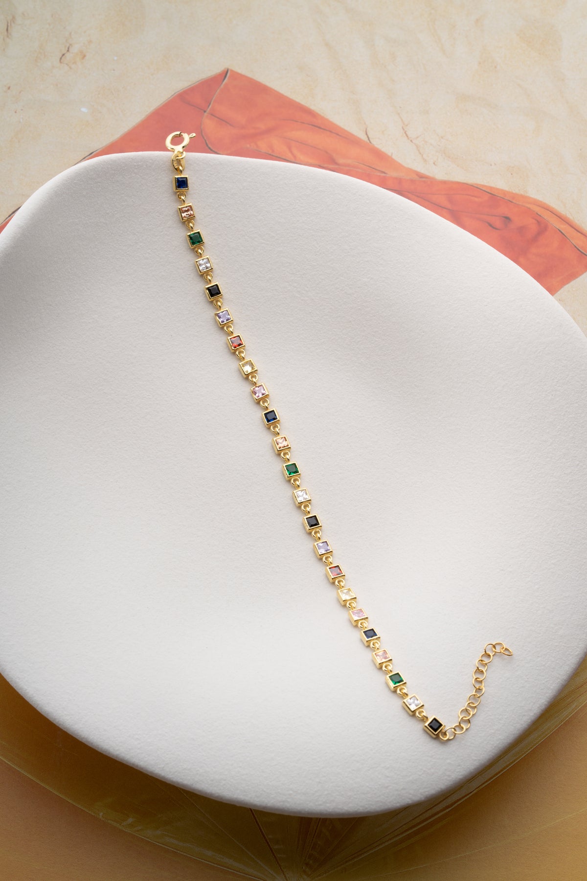 Rainbow Square Cut Tennis Bracelet