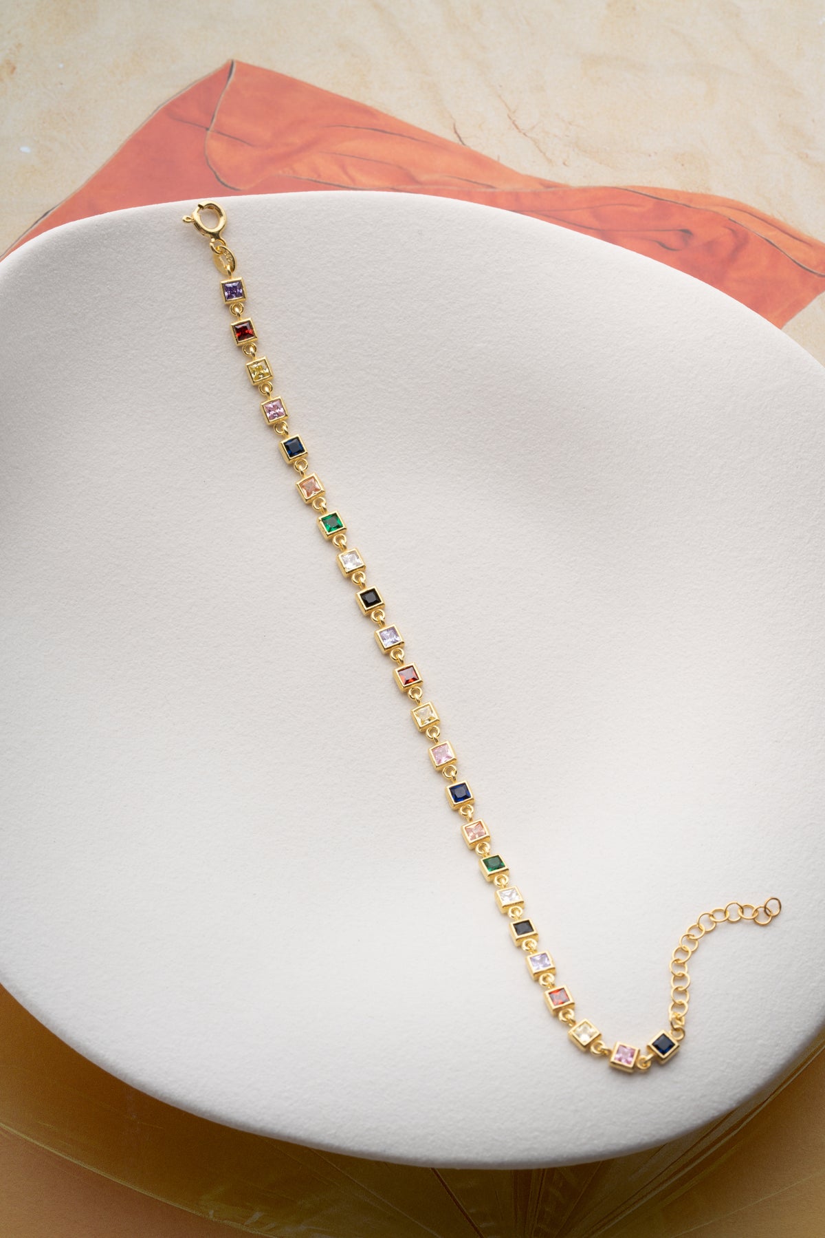 Rainbow Square Cut Tennis Bracelet