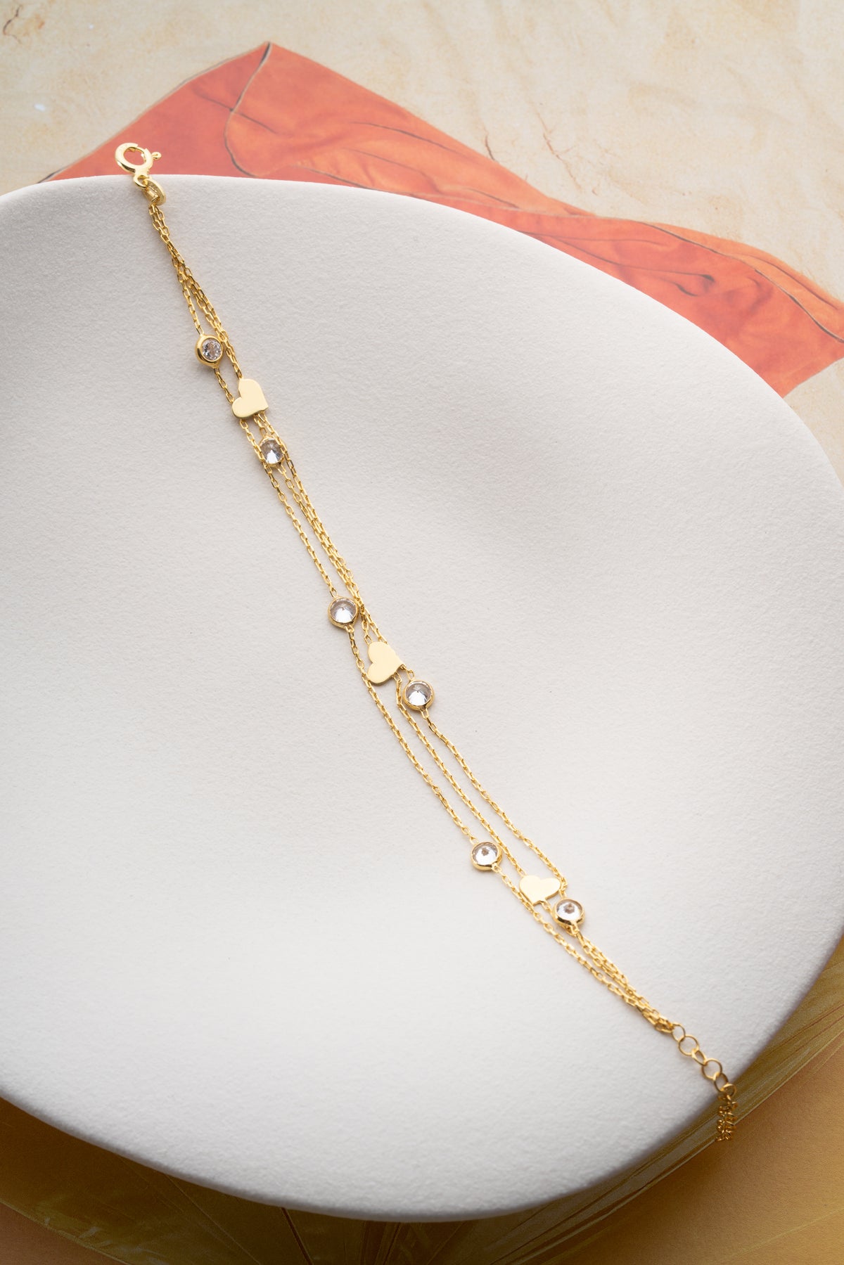 Triple Chain Heart Charm Bracelet