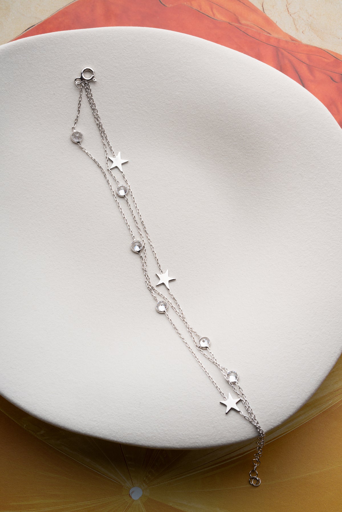 Triple Chain Star Charm Bracelet in Silver