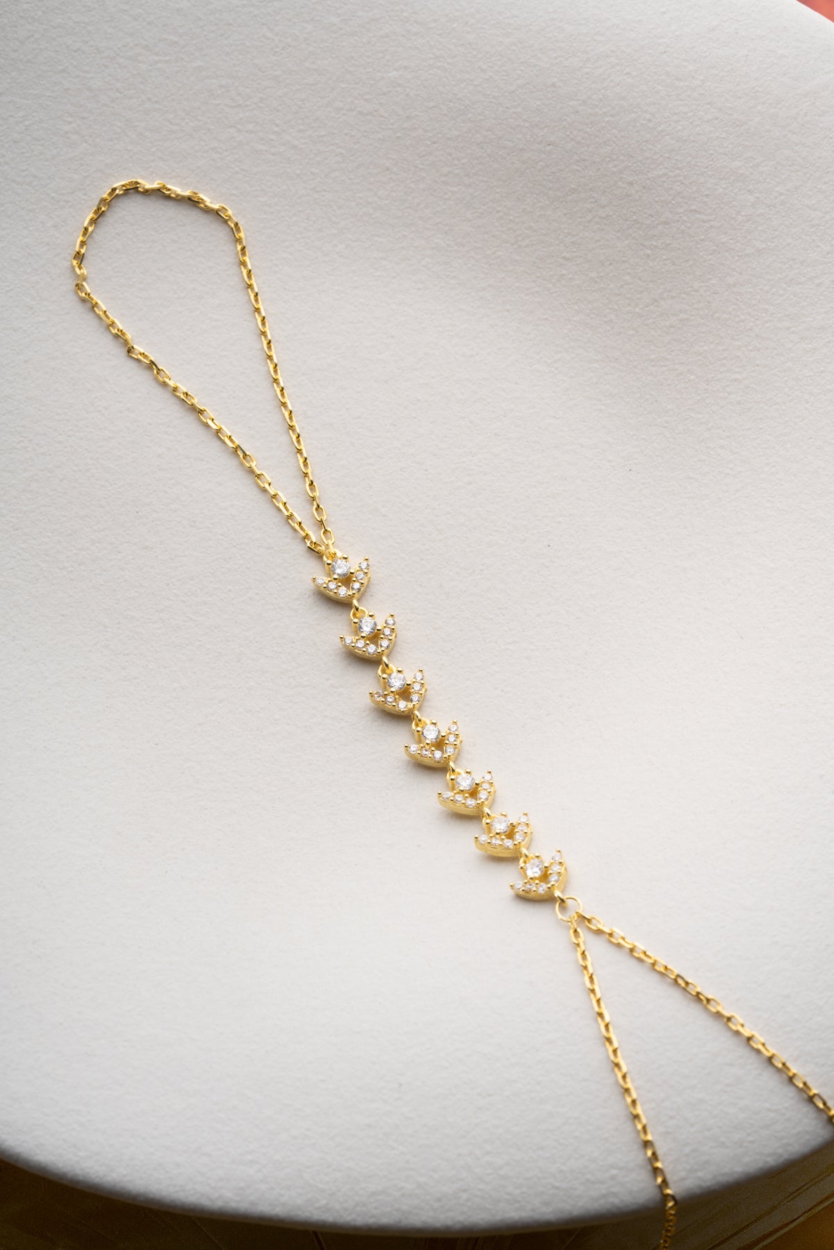 Gold Crystal Leaf Vine Hand Chain