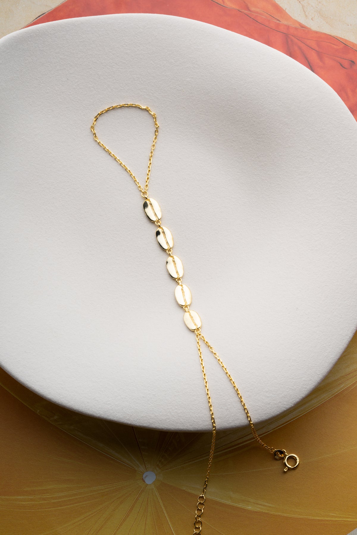 Oval Plaque Gold Hand Chain Bracelet