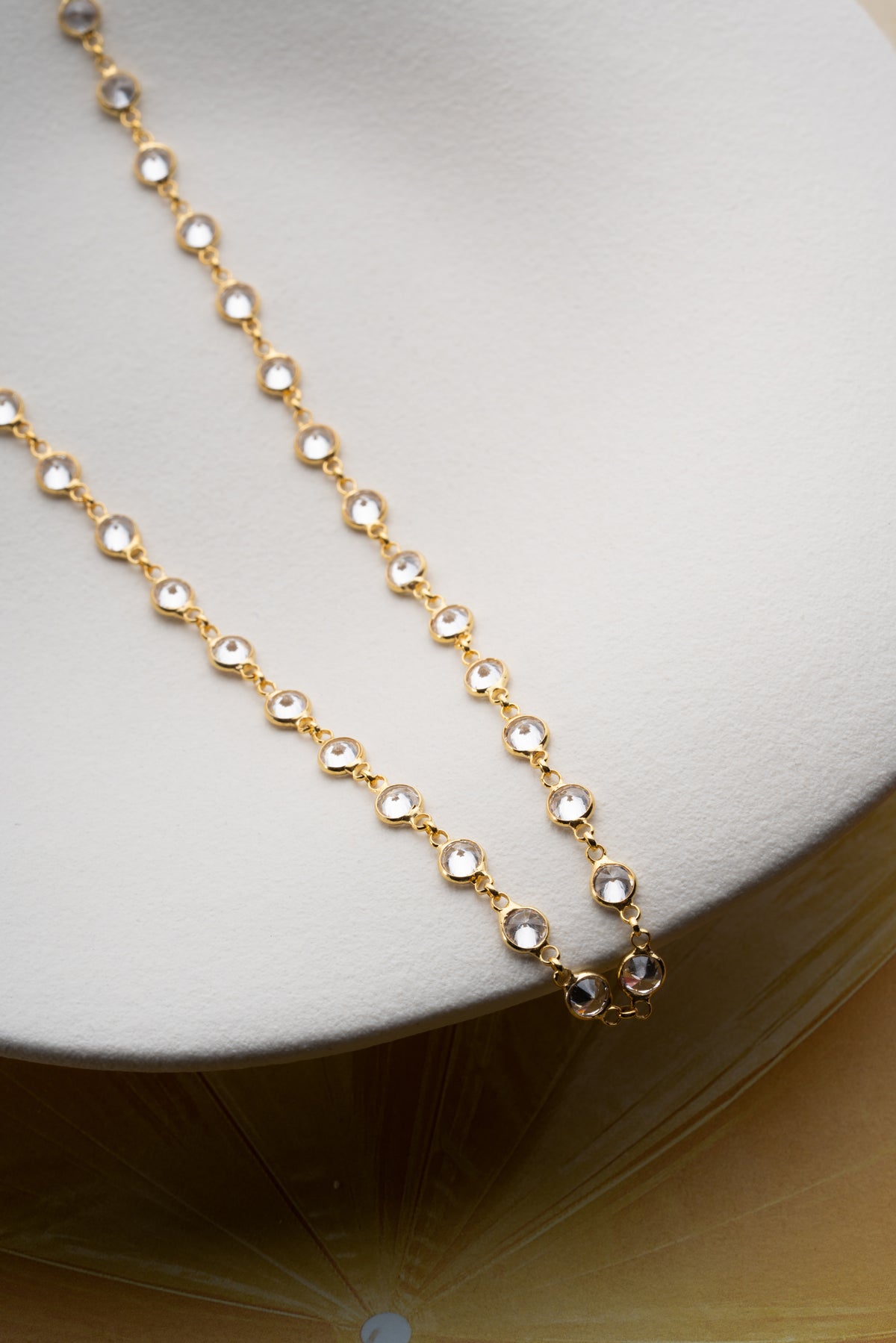 Round Crystal Station Chain Necklace